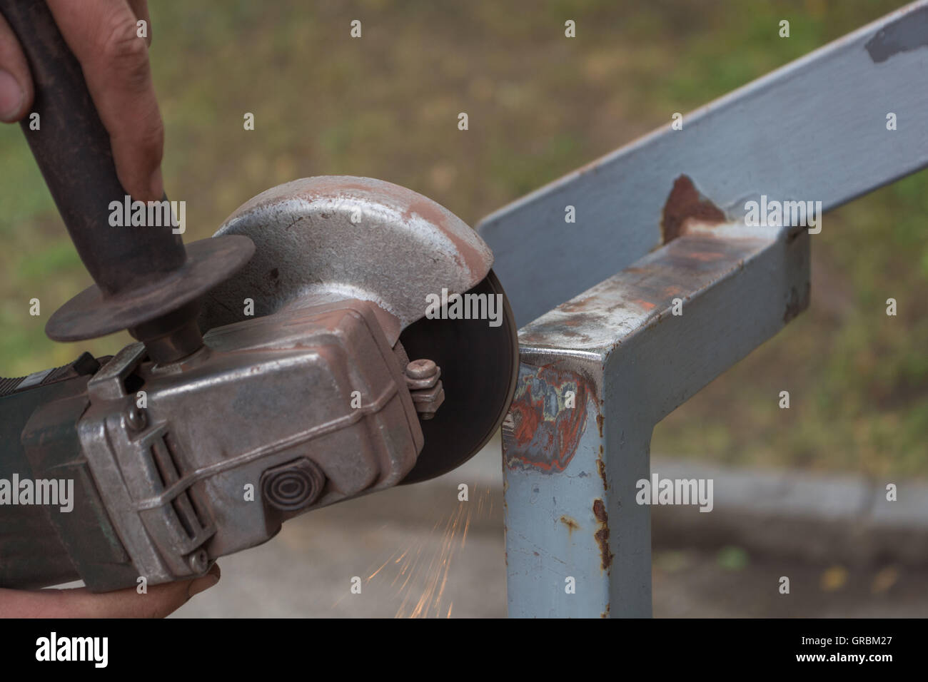 Metal Processing With Angle Grinders Stock Photo Alamy