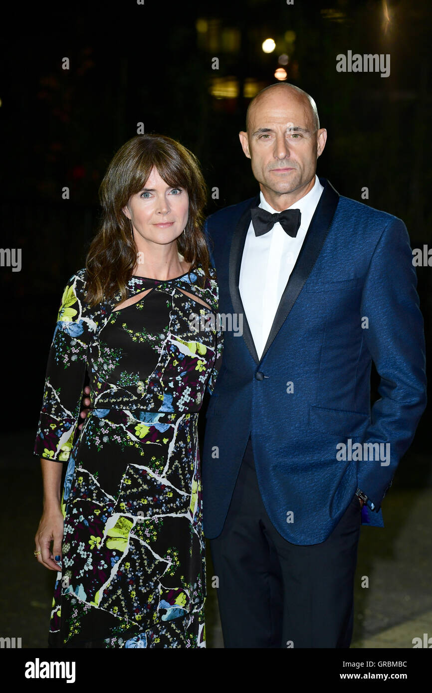 Mark Strong and Liza Marshall arriving at the GQ Men of the Year Awards 2016 held at The Tate Modern in London. PRESS ASSOCIATION Photo. Picture date: Tuesday September 6, 2016. See PA story SHOWBIZ GQ. Photo credit should read: Ian West/PA Wire Stock Photo