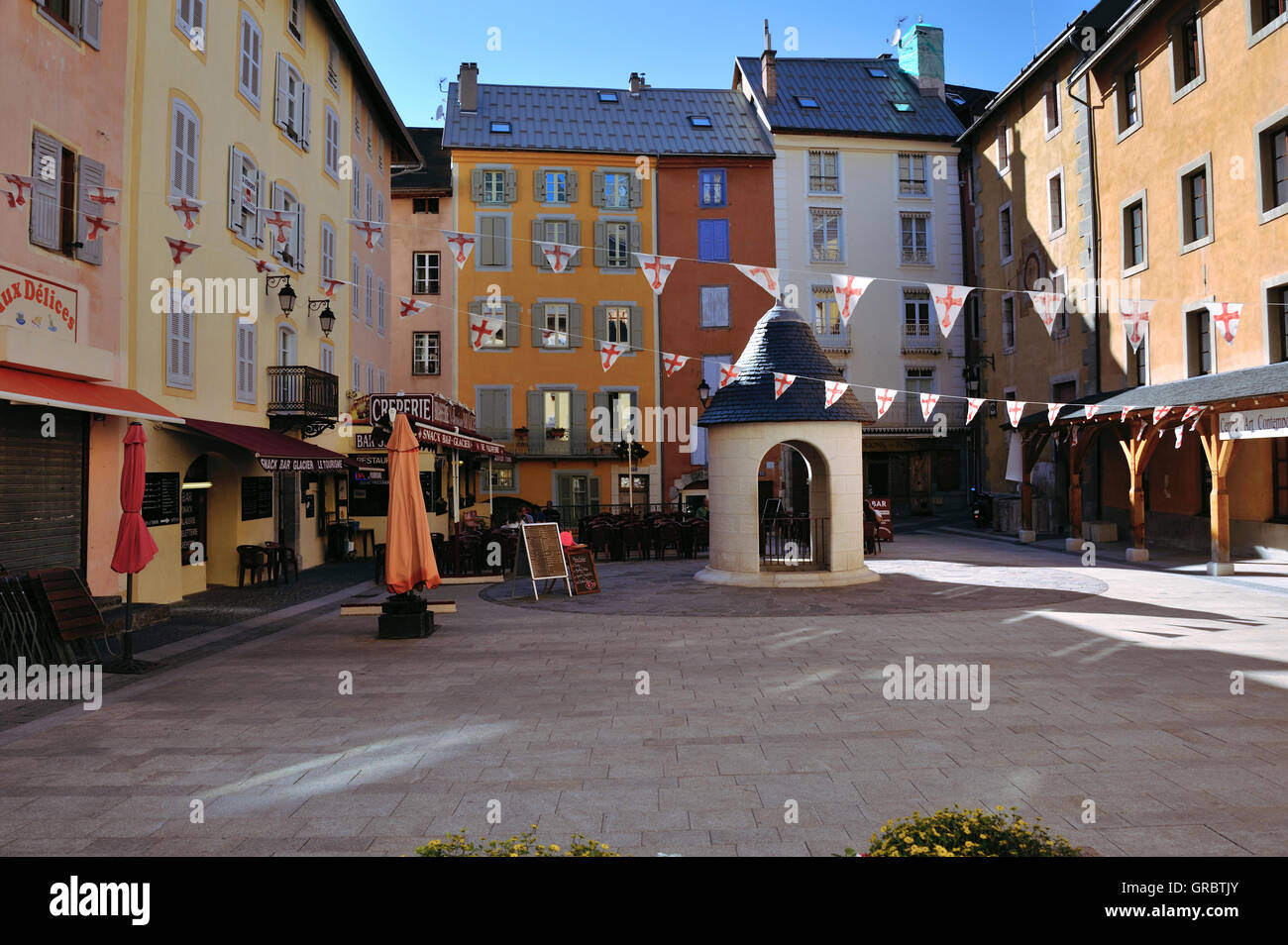 Square In Briancon, Historic Town In The Mountains, Highest Town Of Europe, French Alps, France Stock Photo