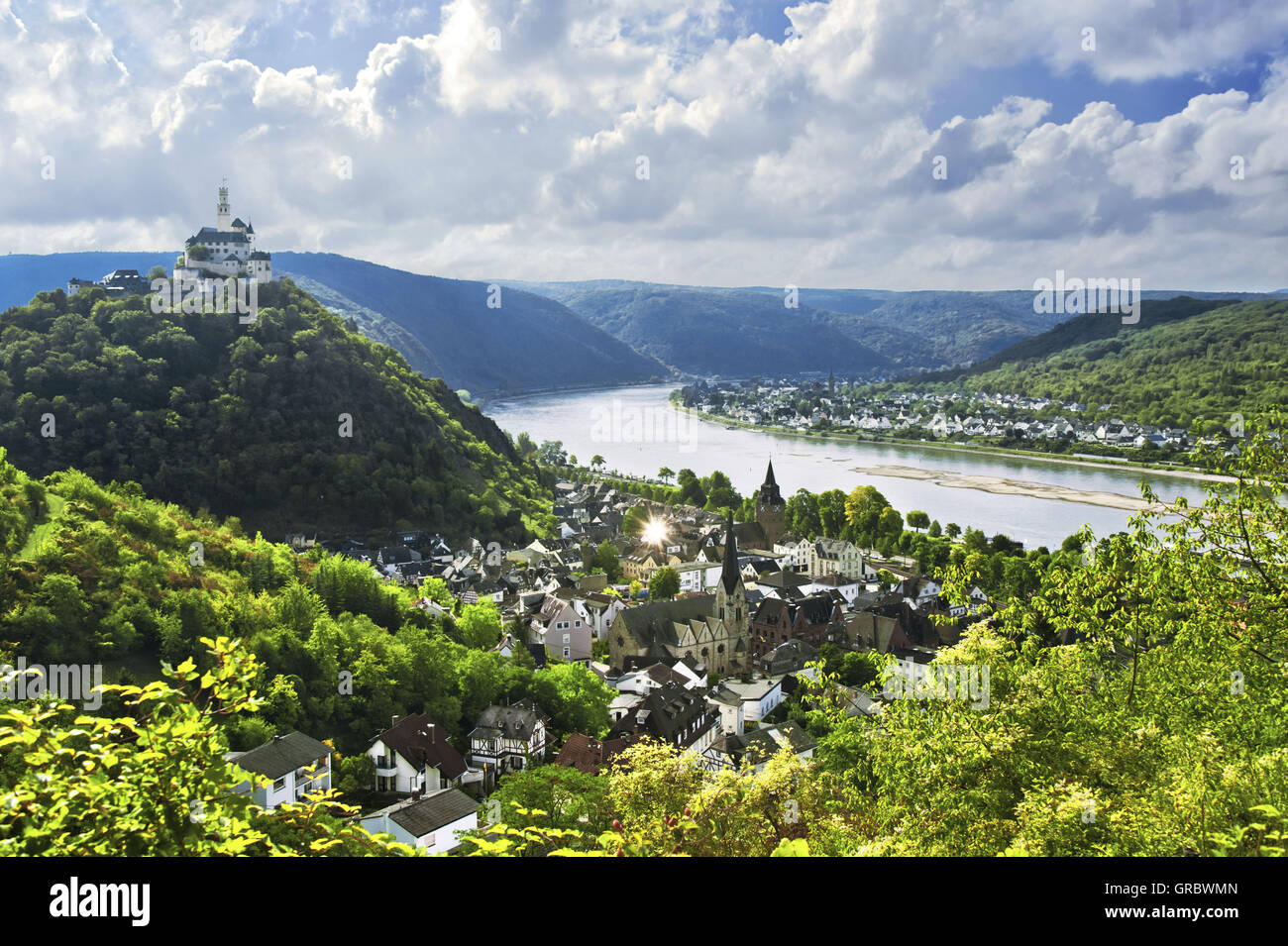 Castle Marksburg, The Town Braubach And The Rhine Gorge, Upper Middle Rhine Valley, Germany Stock Photo