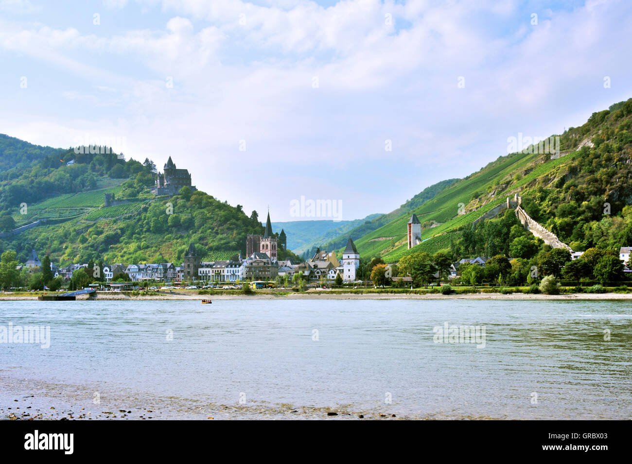 Town Bacharach With Town Wall In The Middle Rhine Valley And Stahleck Castle, Upper Middle Rhine Valley, Germany Stock Photo