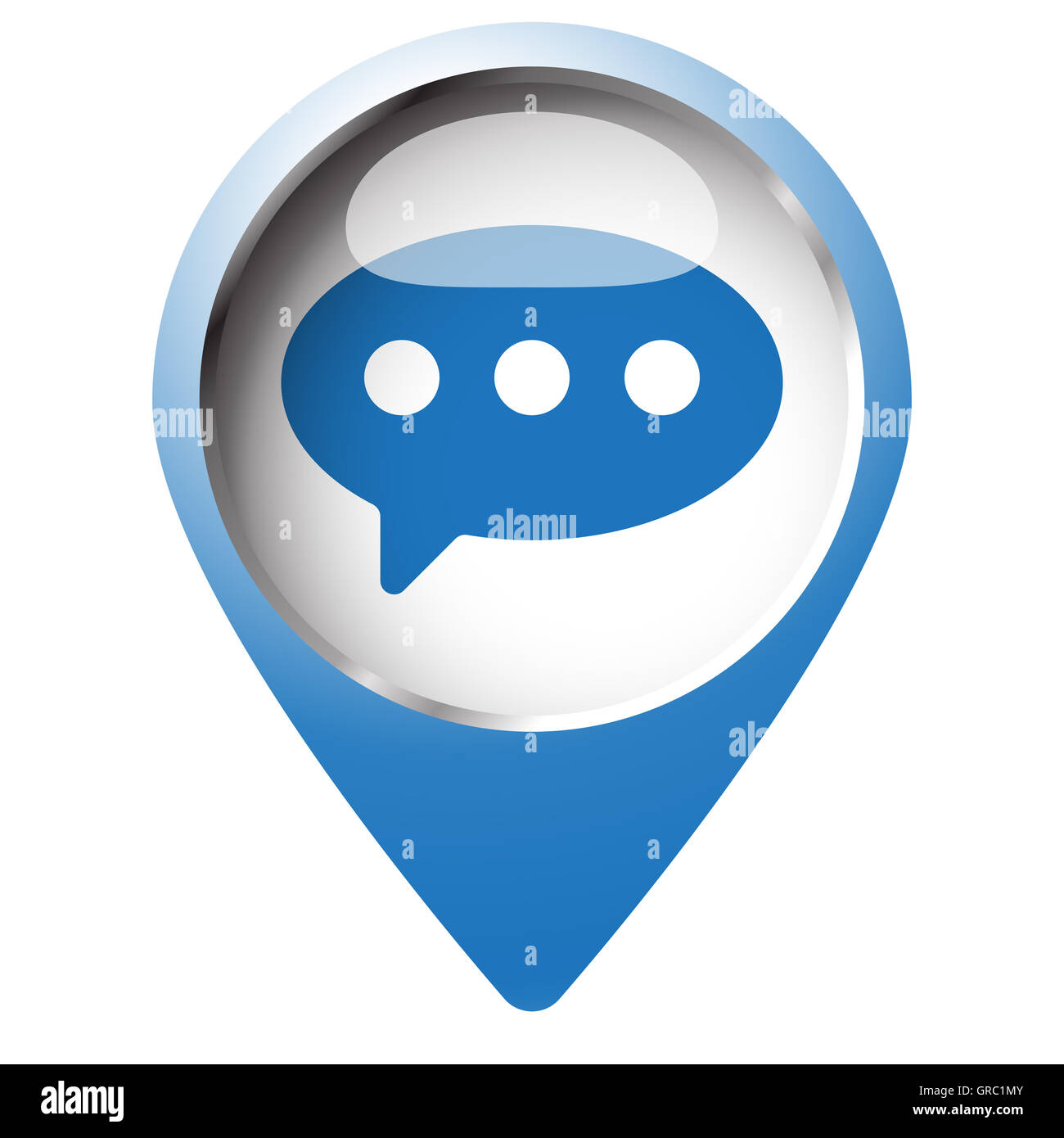 Map pin symbol with Comment icon. Blue symbol on white background Stock ...