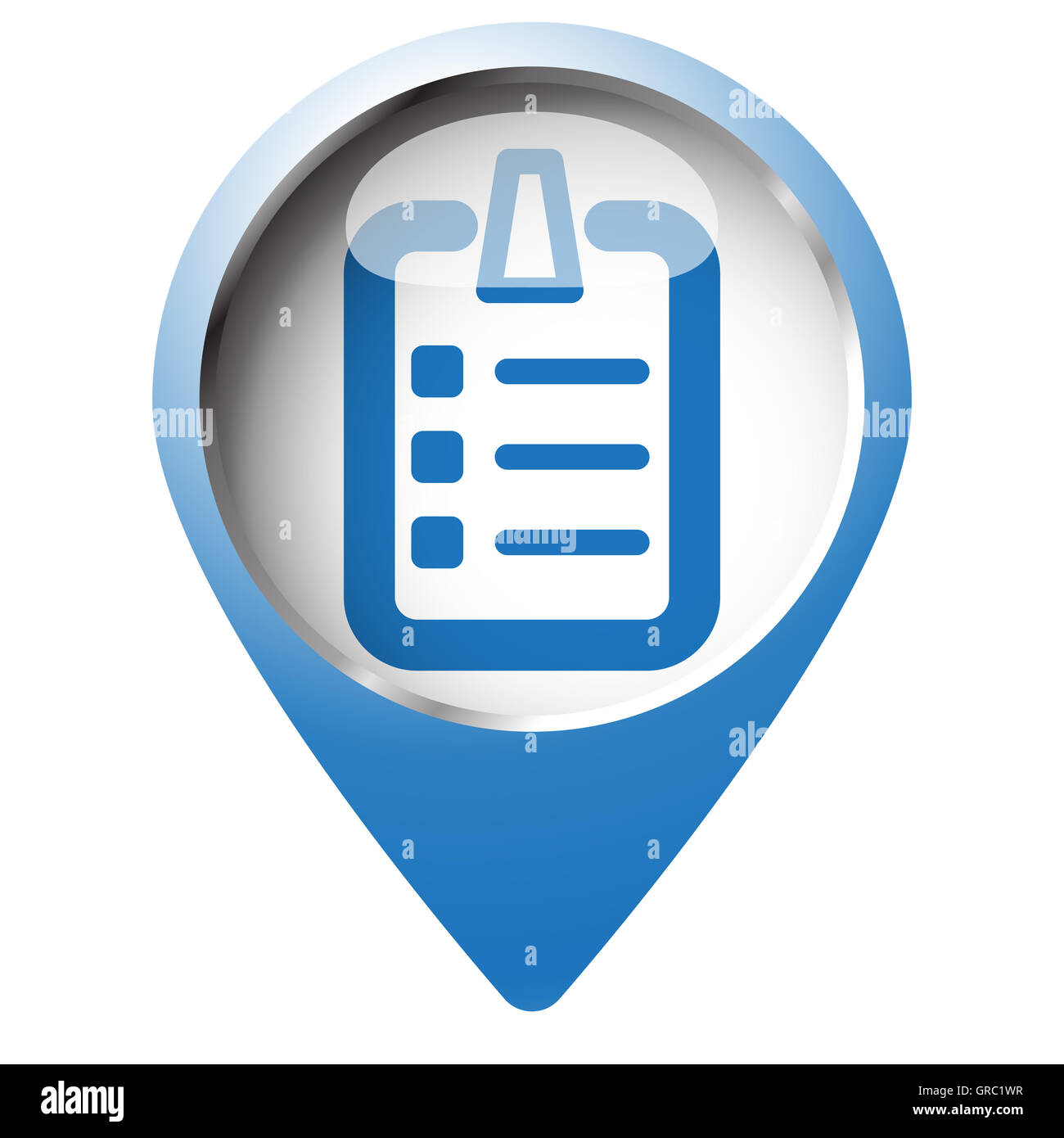 Map pin symbol with Checklist icon. Blue symbol on white background ...
