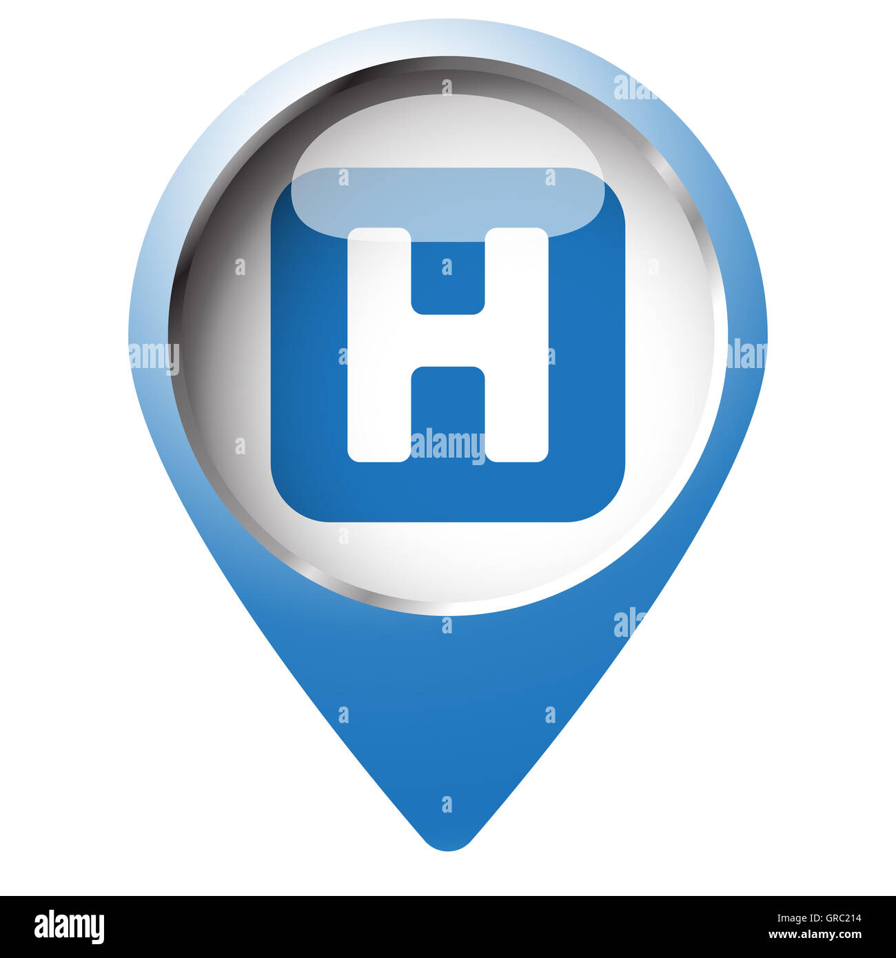 Map pin symbol with Helicopter Platform icon. Blue symbol on white background. Stock Photo