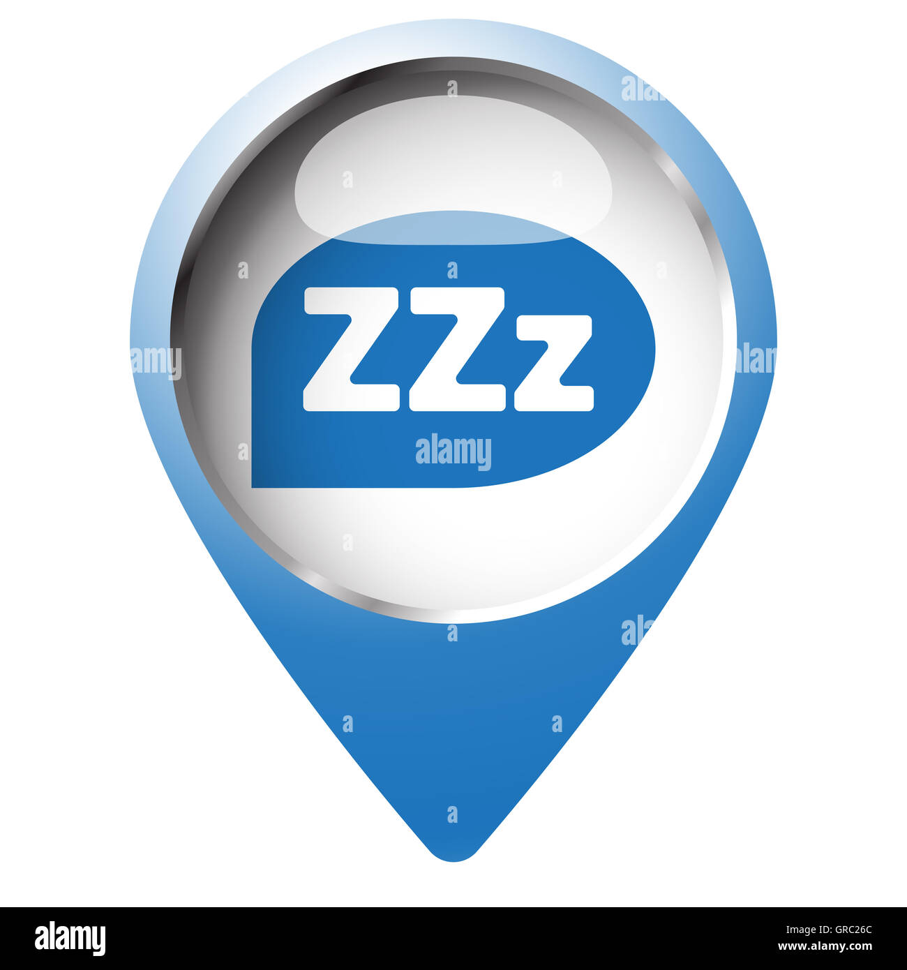 Map pin symbol with Sleep icon. Blue symbol on white background Stock ...