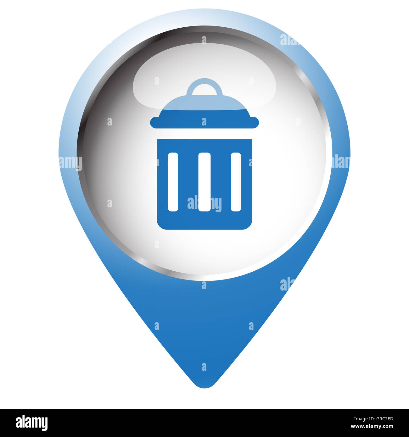 Map pin symbol with Delete icon. Blue symbol on white background. Stock Photo