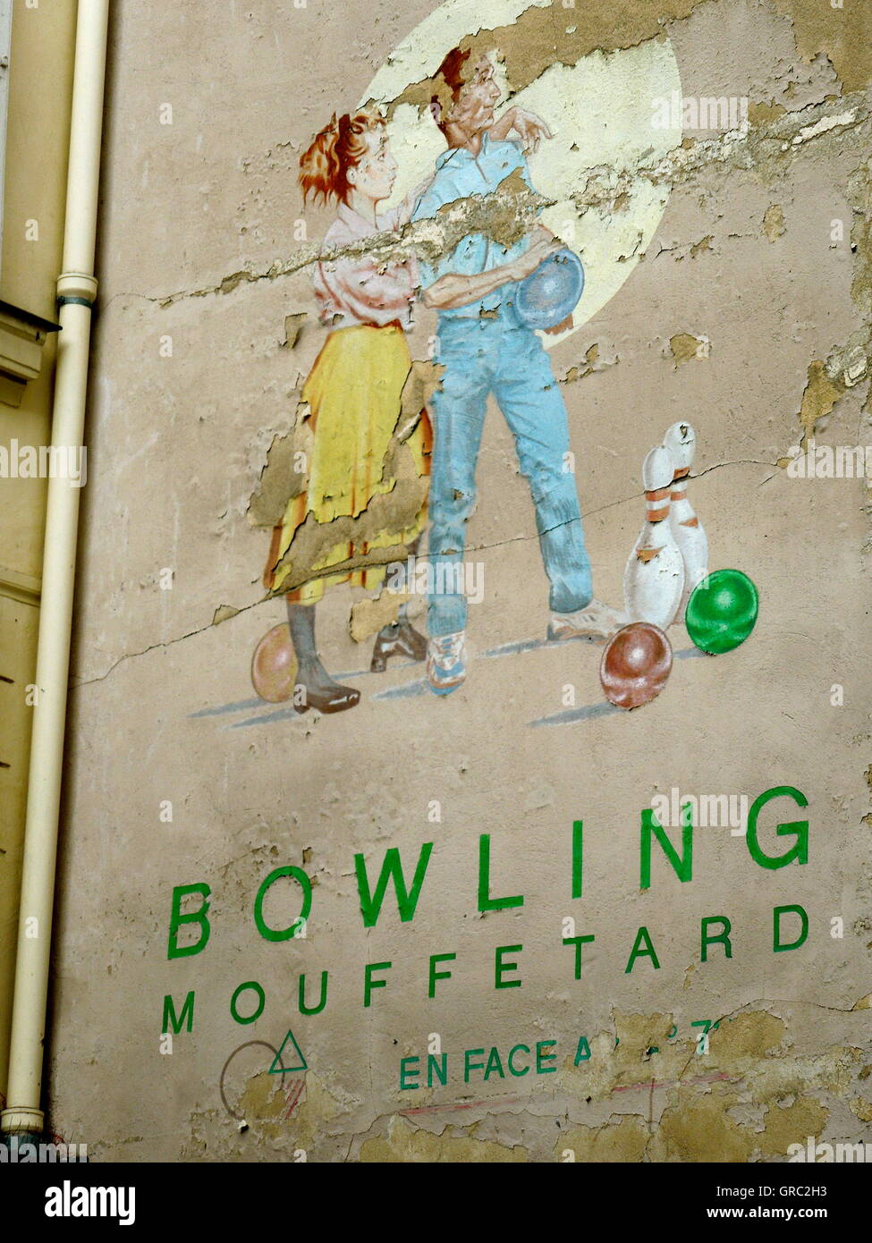 Paris Old Mural In The Rue Mouffetard Stock Photo