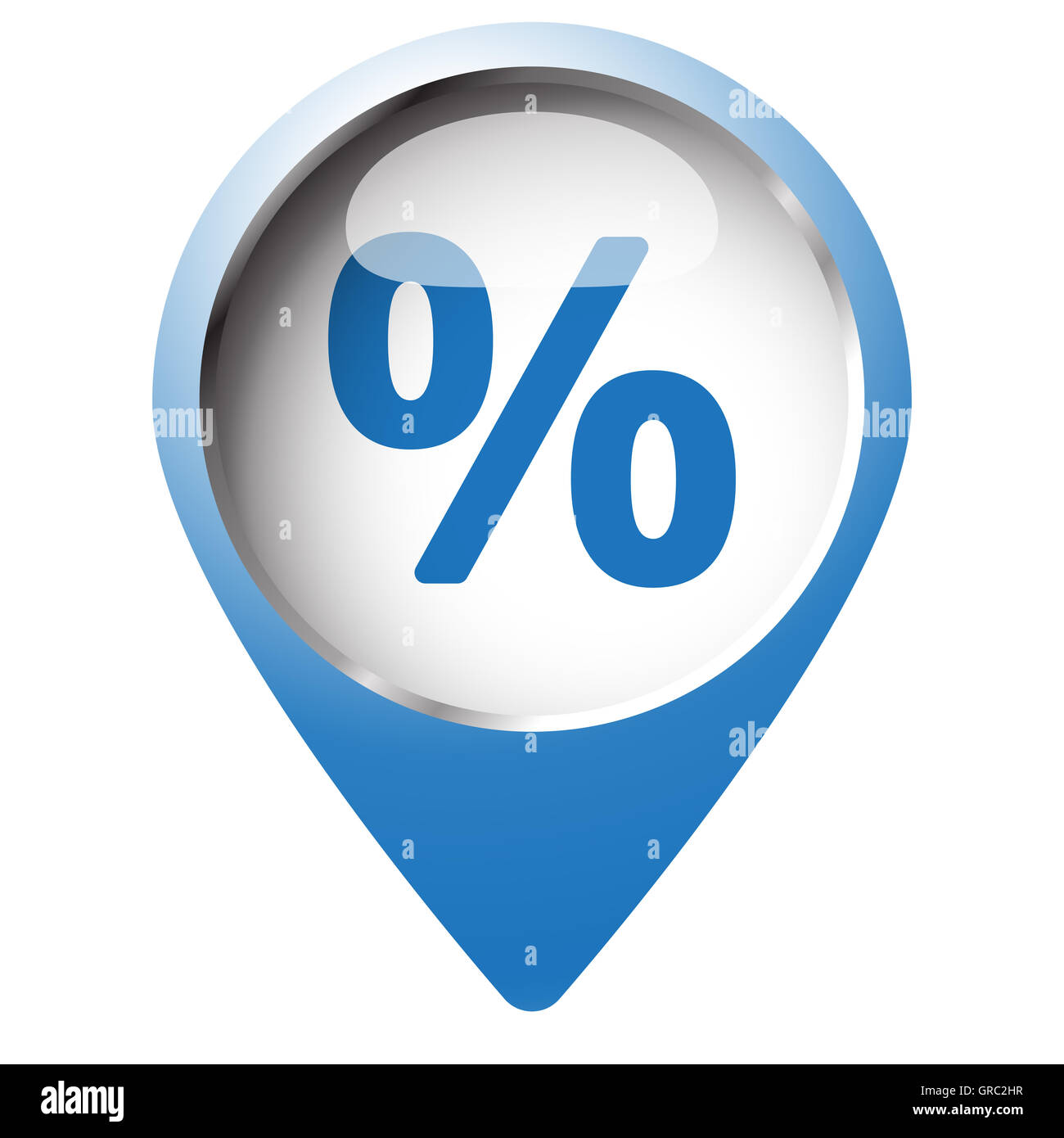 Map pin symbol with Percentage icon. Blue symbol on white background ...