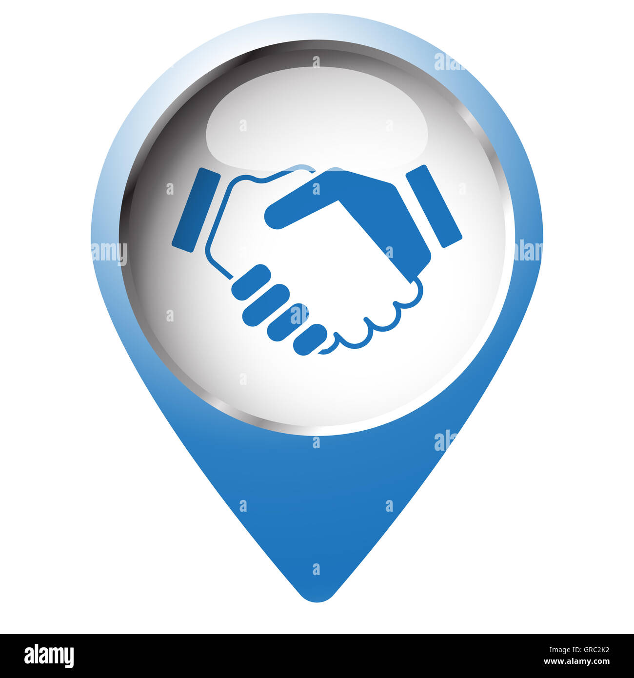 Map pin symbol with Handshake Agreement icon. Blue symbol on white ...