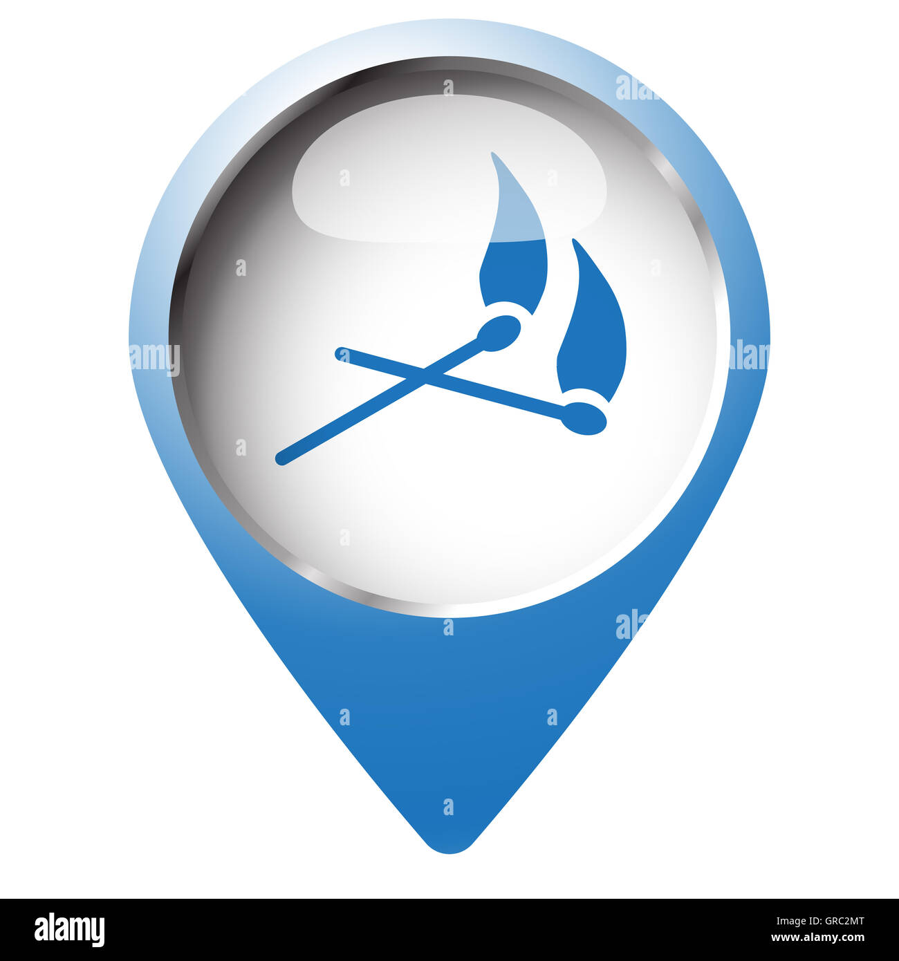 Map pin symbol with Matches icon. Blue symbol on white background. Stock Photo