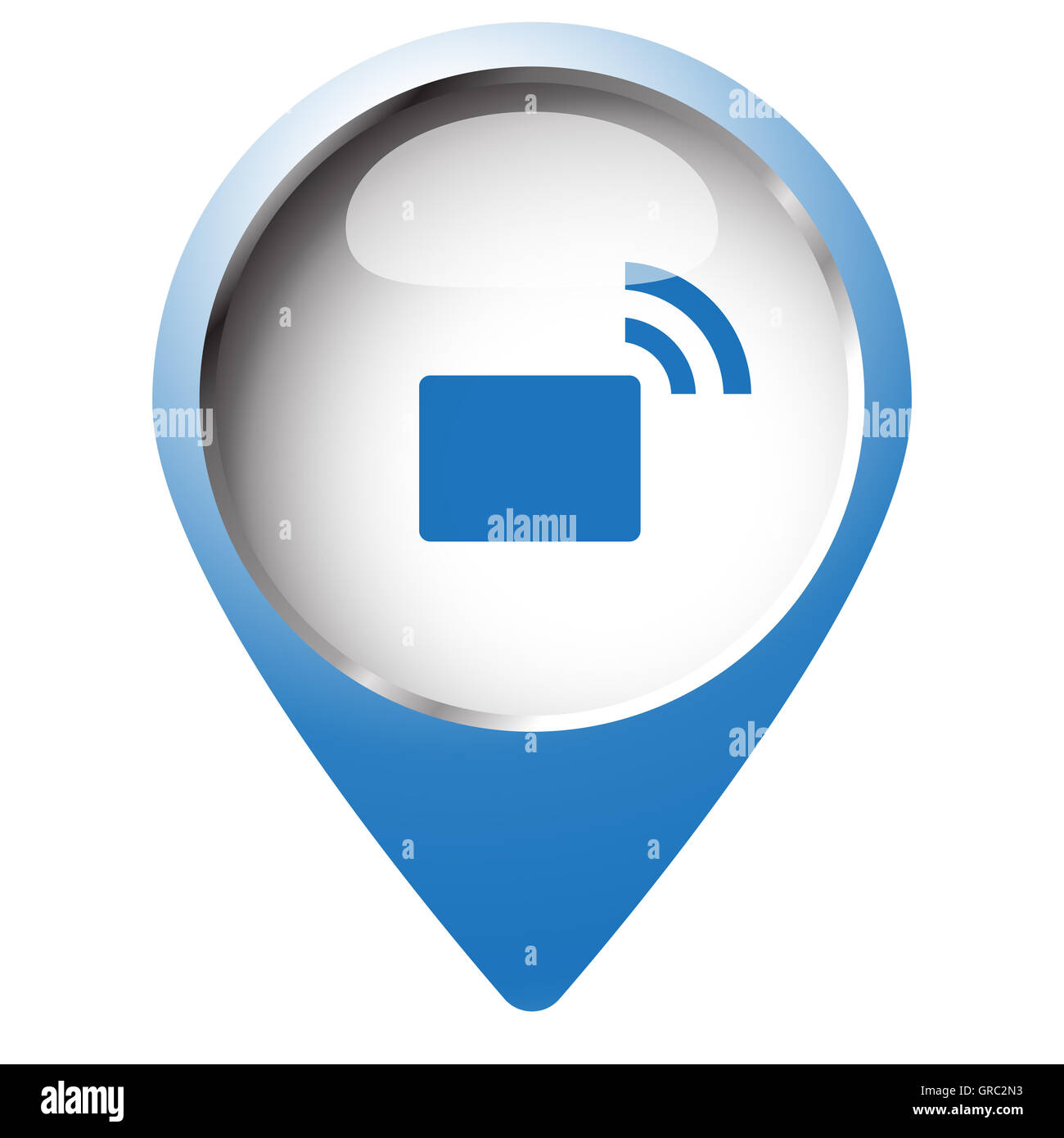 Map pin symbol with Transmitter icon. Blue symbol on white background ...