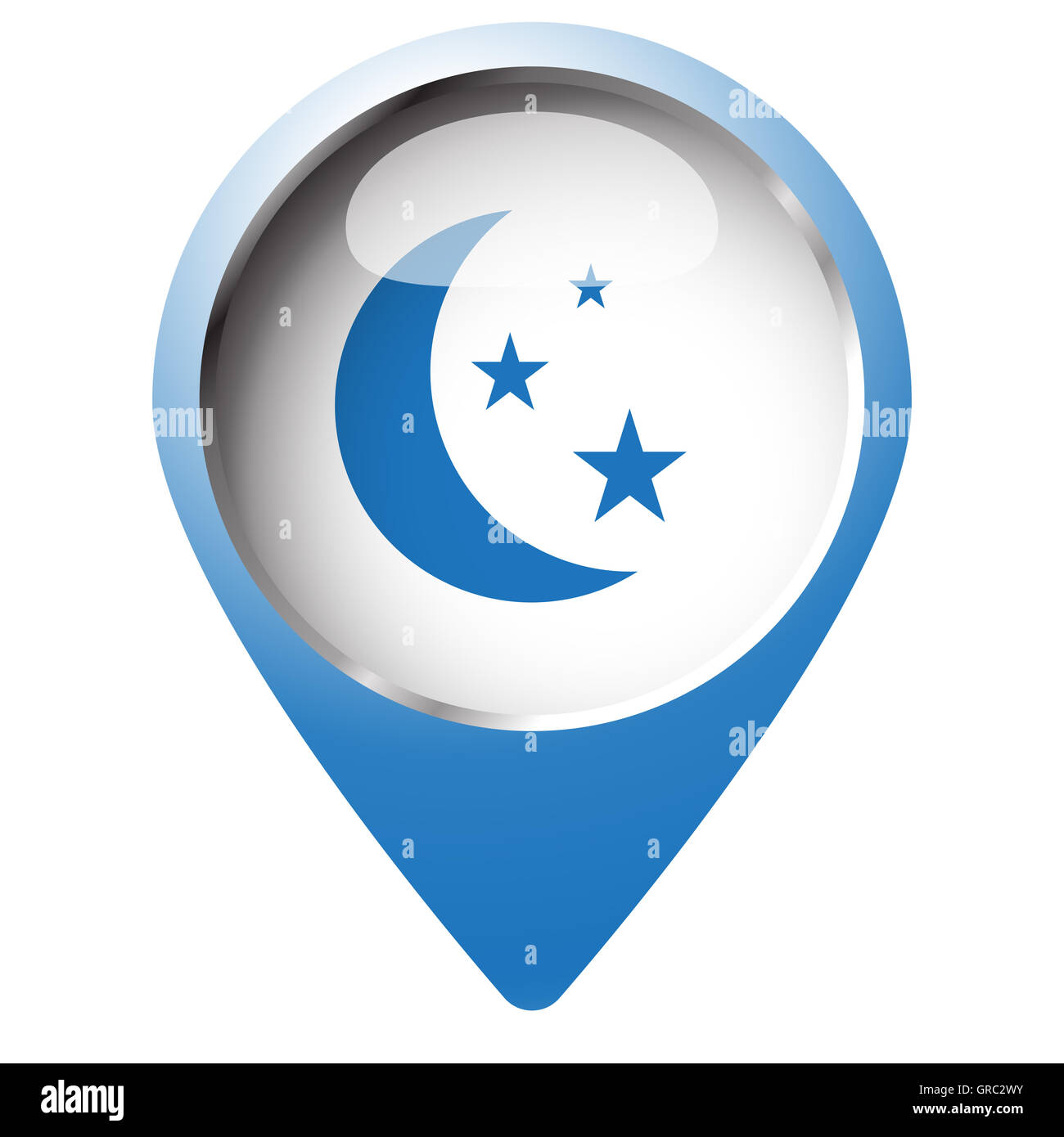 Map pin symbol with Moon And Stars icon. Blue symbol on white ...
