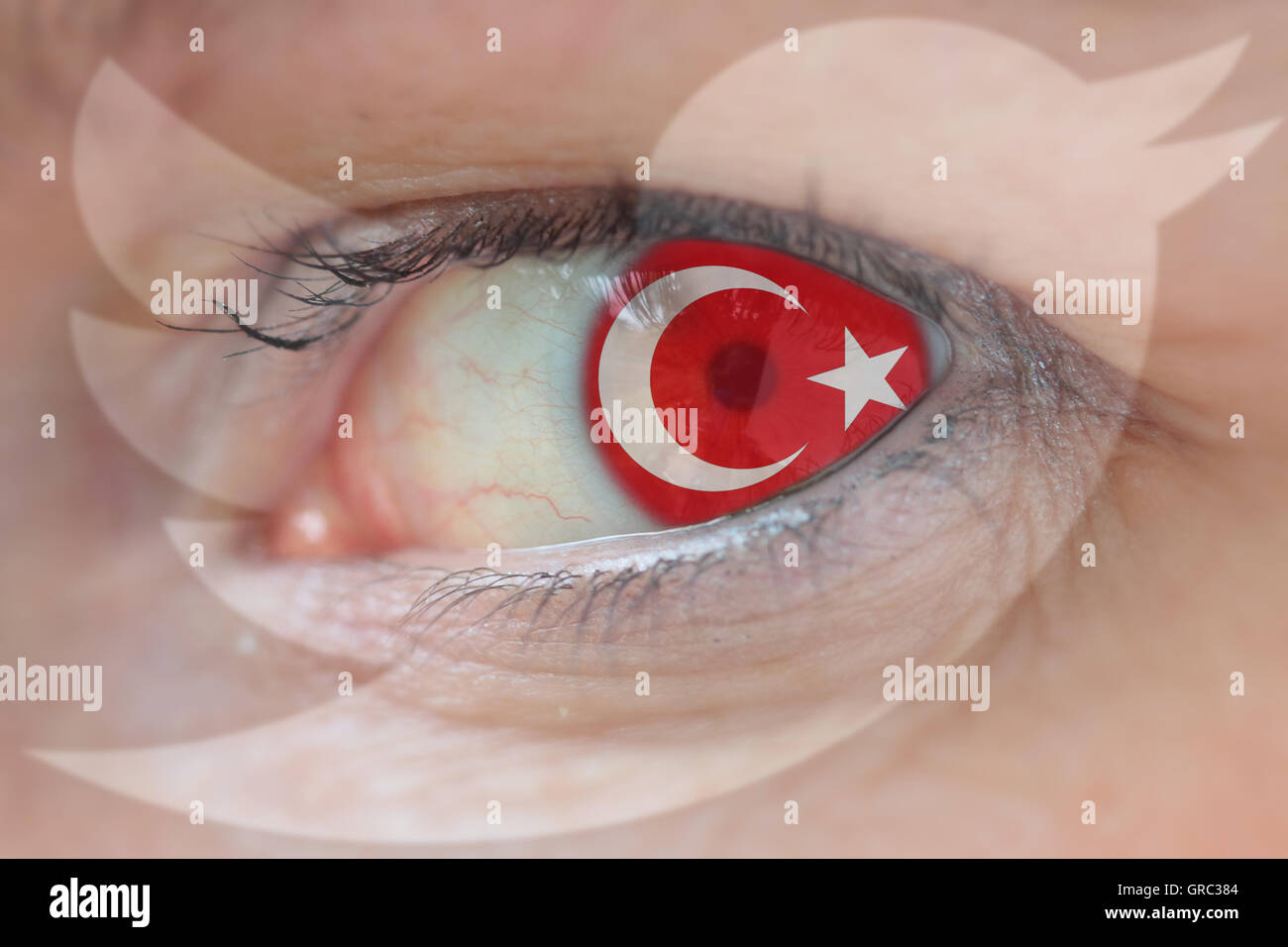 Turkish Flag And Twitter Logo In A Woman S Eye Stock Photo