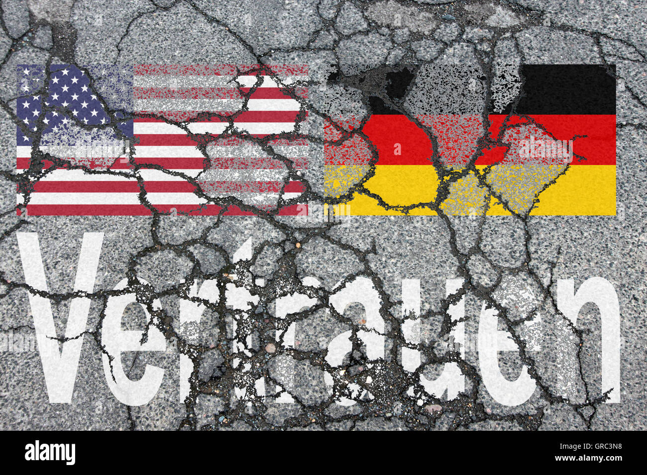 Eroding Flags Of Us And Germany With Fading Word Faith Trust Stock Photo