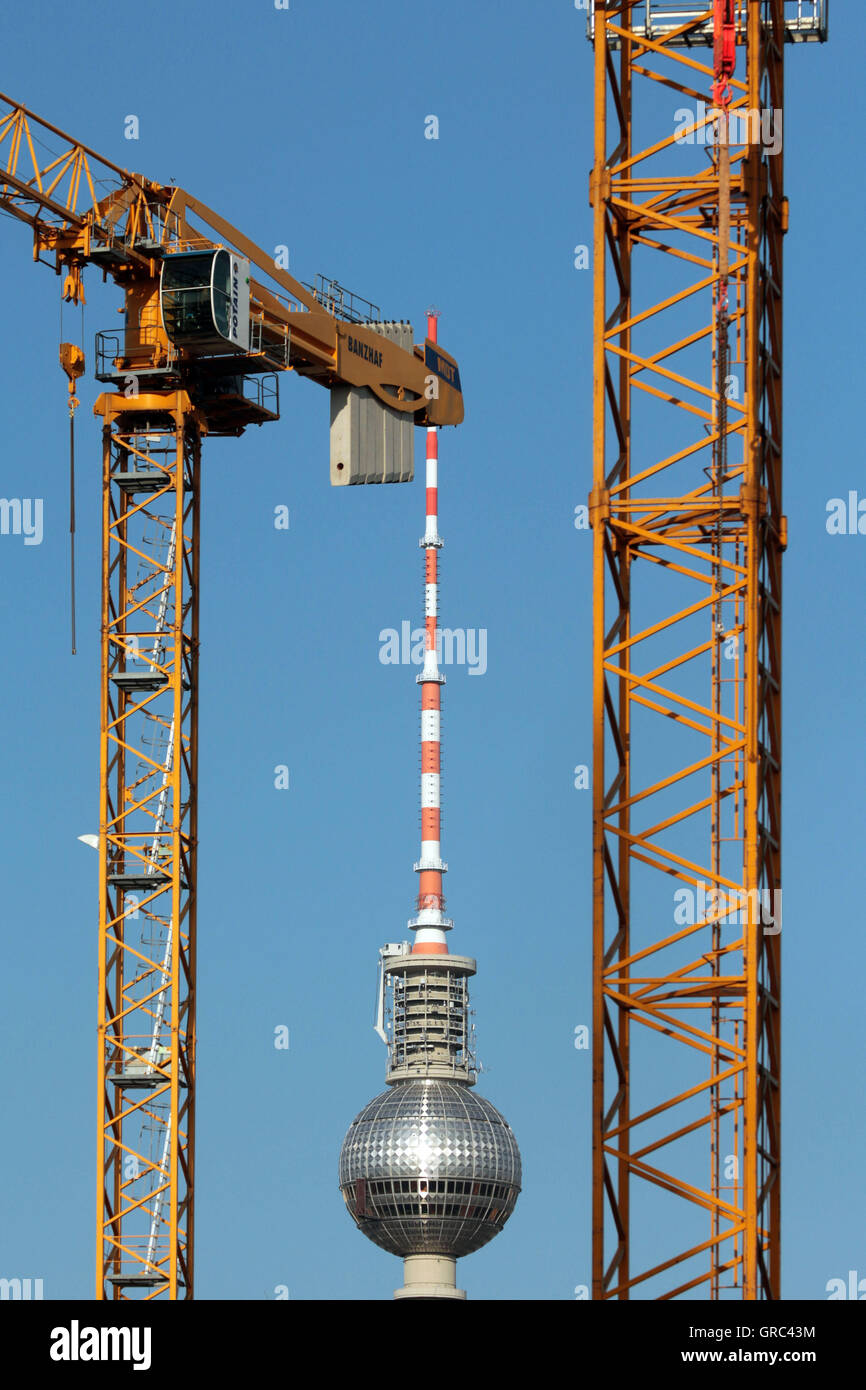 Construction Work At Berlin Fernsehturm Stock Photo