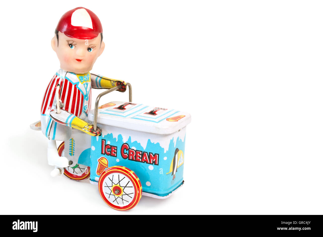 Toy Figurine With Ice Cart Over White Background Stock Photo