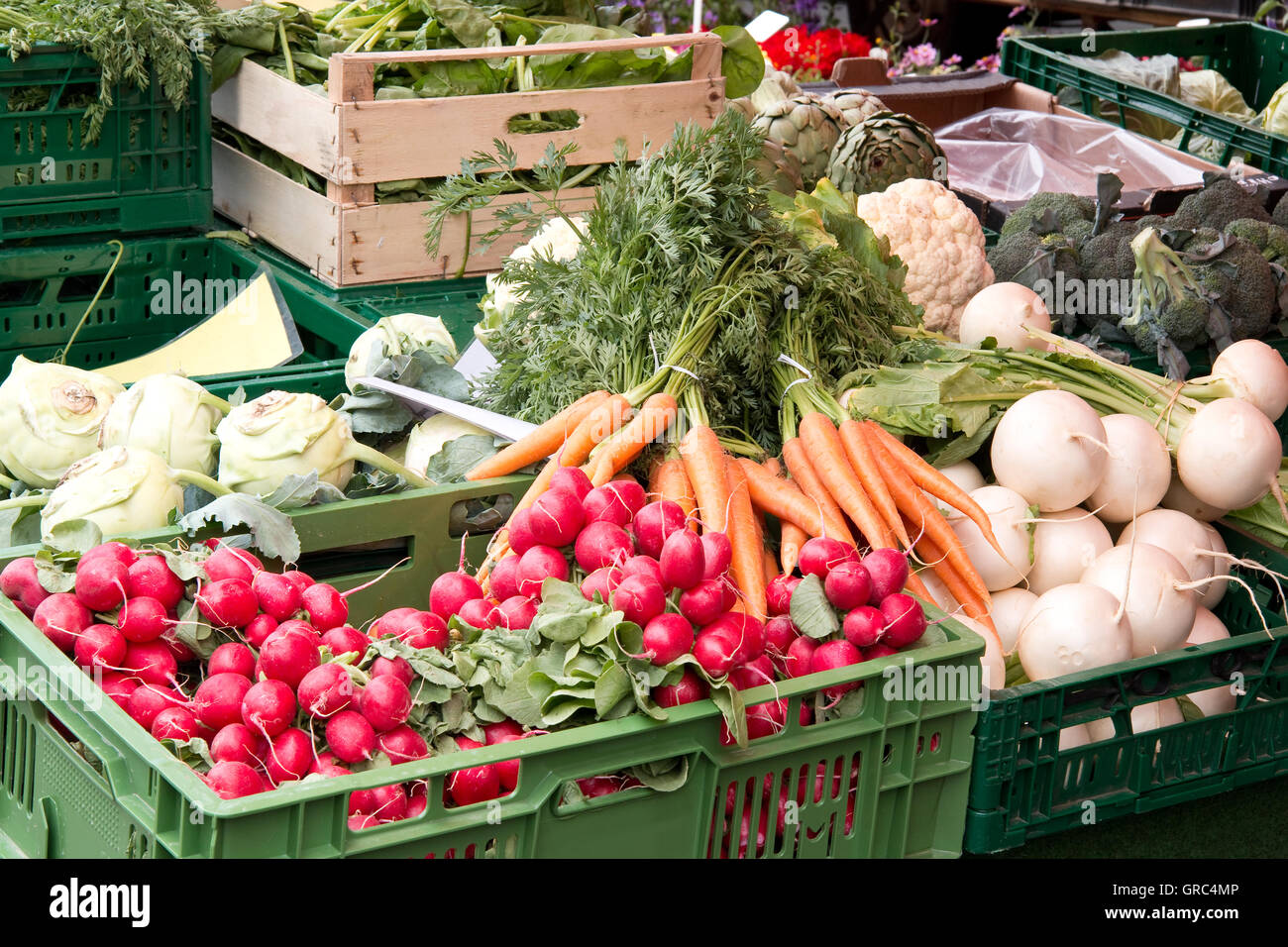Fresh Vegetables In Crates On A Market Stock Photo - Alamy
