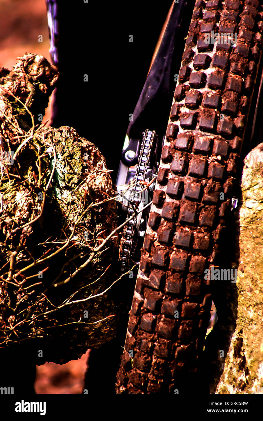 Motorcycle Caught Between Obstacles Stock Photo