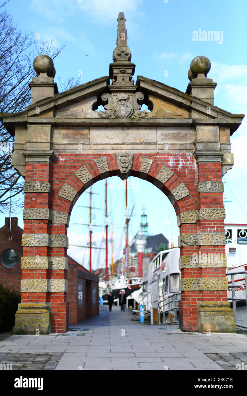 Harbor Gate In Emden Stock Photo