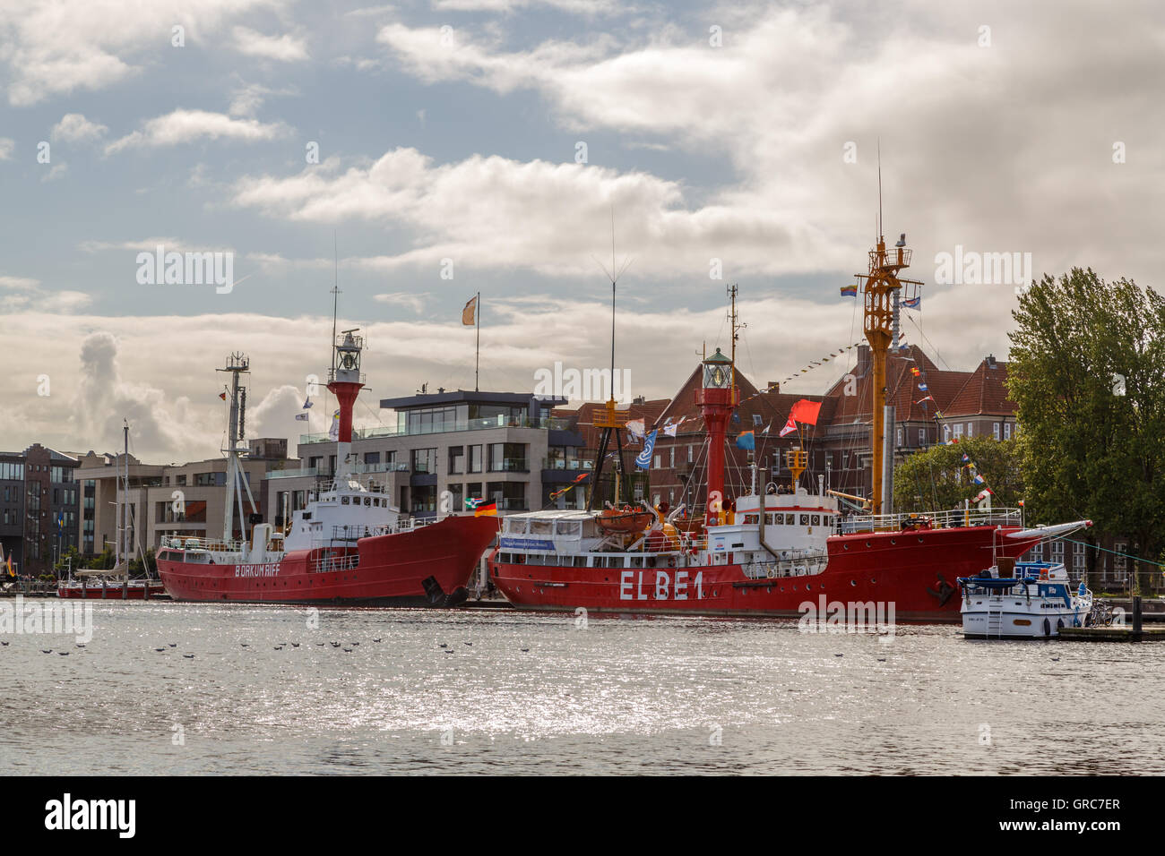 Lightship Borkum Riff And Elbe 1 In The Old Inland Port Stock Photo