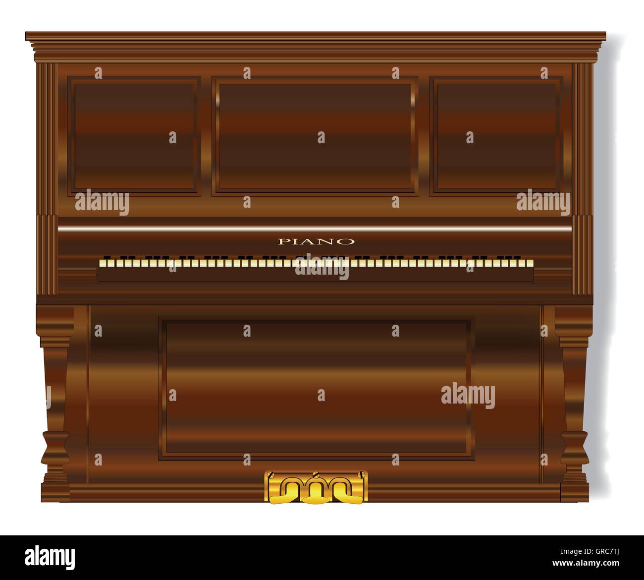 A very old upright standard piano over a white background Stock Vector
