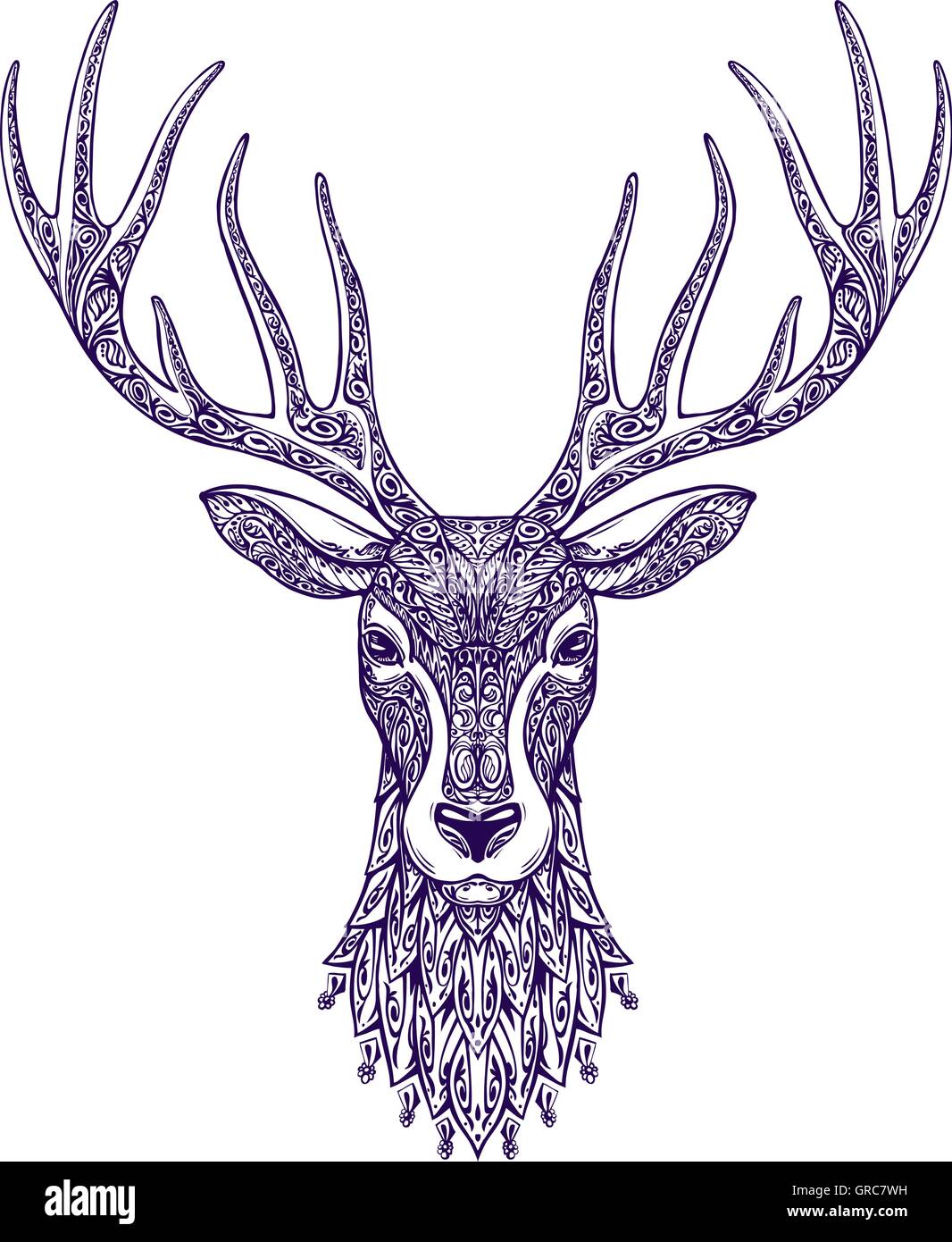 Deer head isolated on white background. Hand drawn vector illustration with floral elements Stock Vector