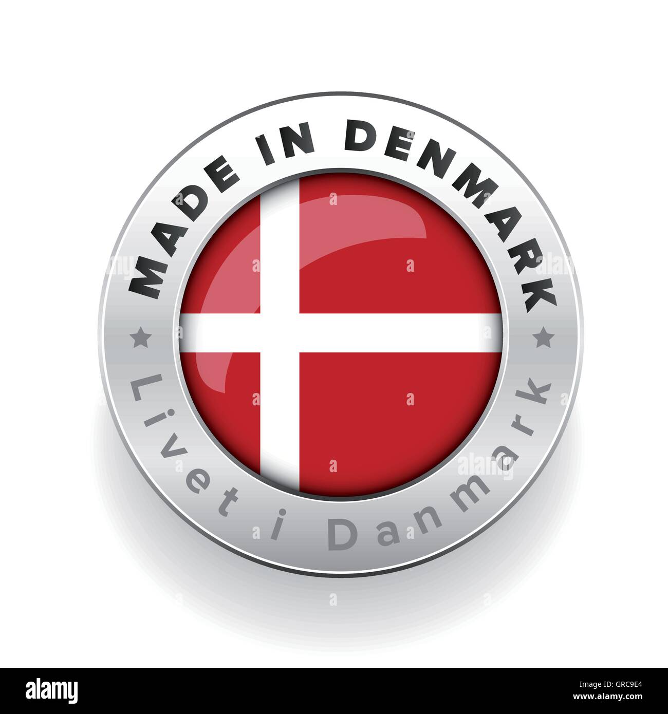 Made in Denmark button with danish translation Stock Vector