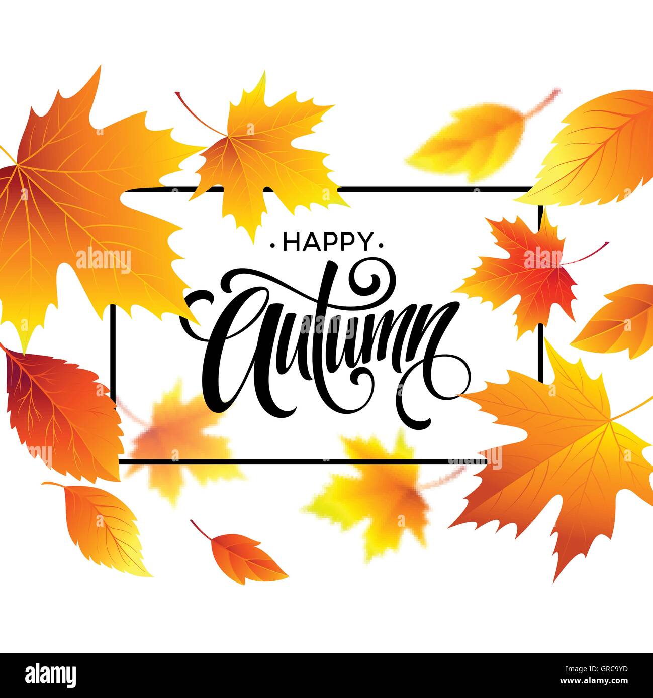 Autumn leaves background with calligraphy. Fall card or poster design. Vector illustration Stock Vector