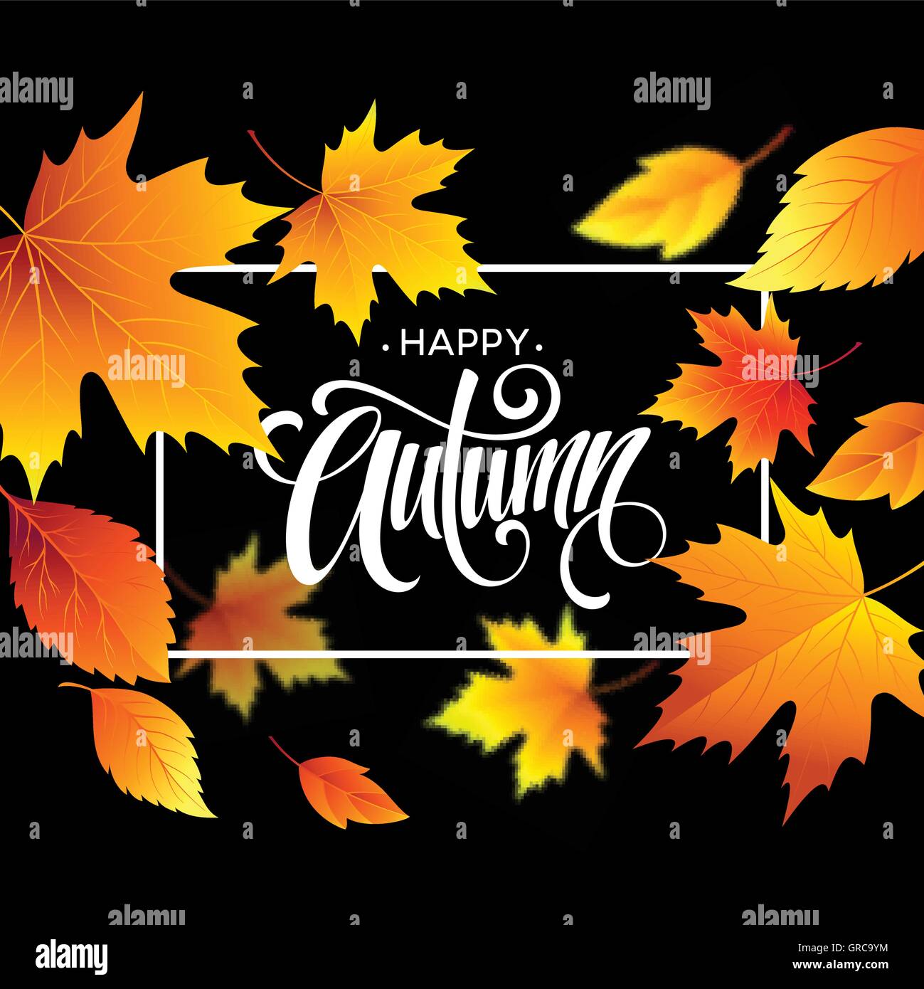 Autumn leaves background with calligraphy. Fall card or poster design. Vector illustration Stock Vector