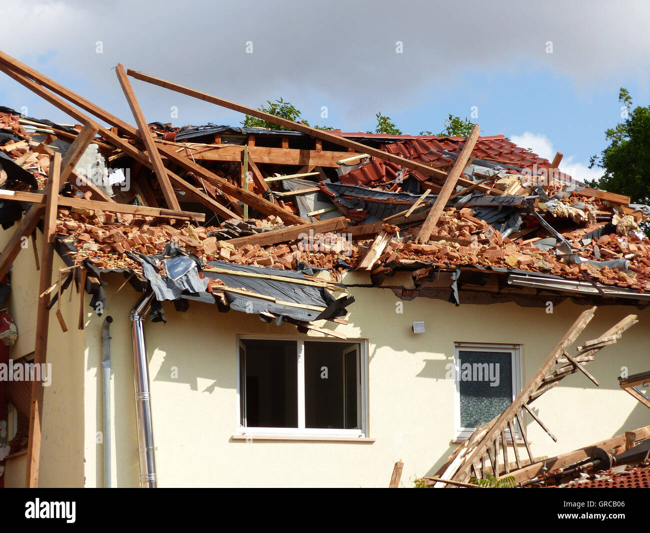 Destroyed House After Storm, Framersheim, Rhineland Palatinate Stock Photo