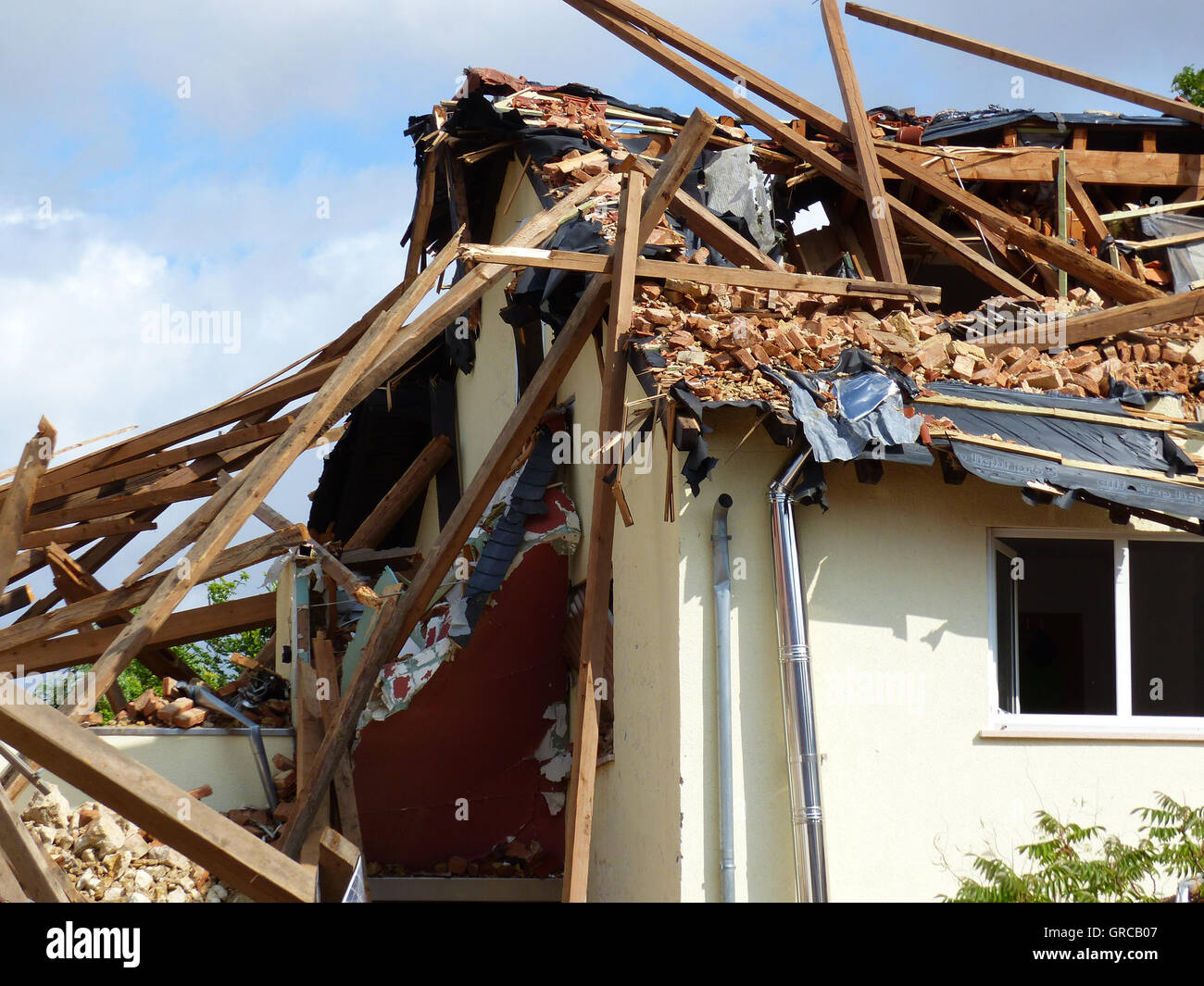 Destroyed House After Storm, Framersheim, Rhineland Palatinate Stock Photo