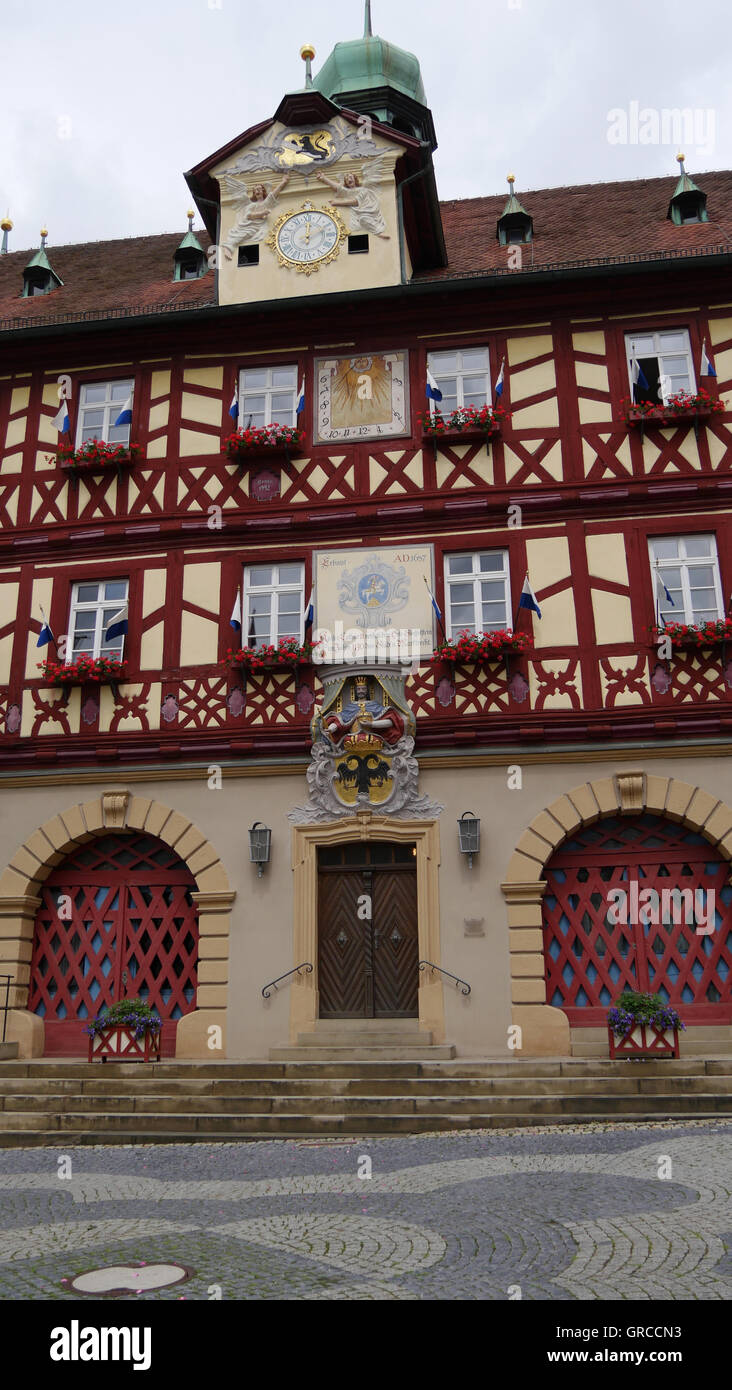 Town Hall Of Bad Staffelstein In Lichtenfels County, Upper Franconia Stock Photo