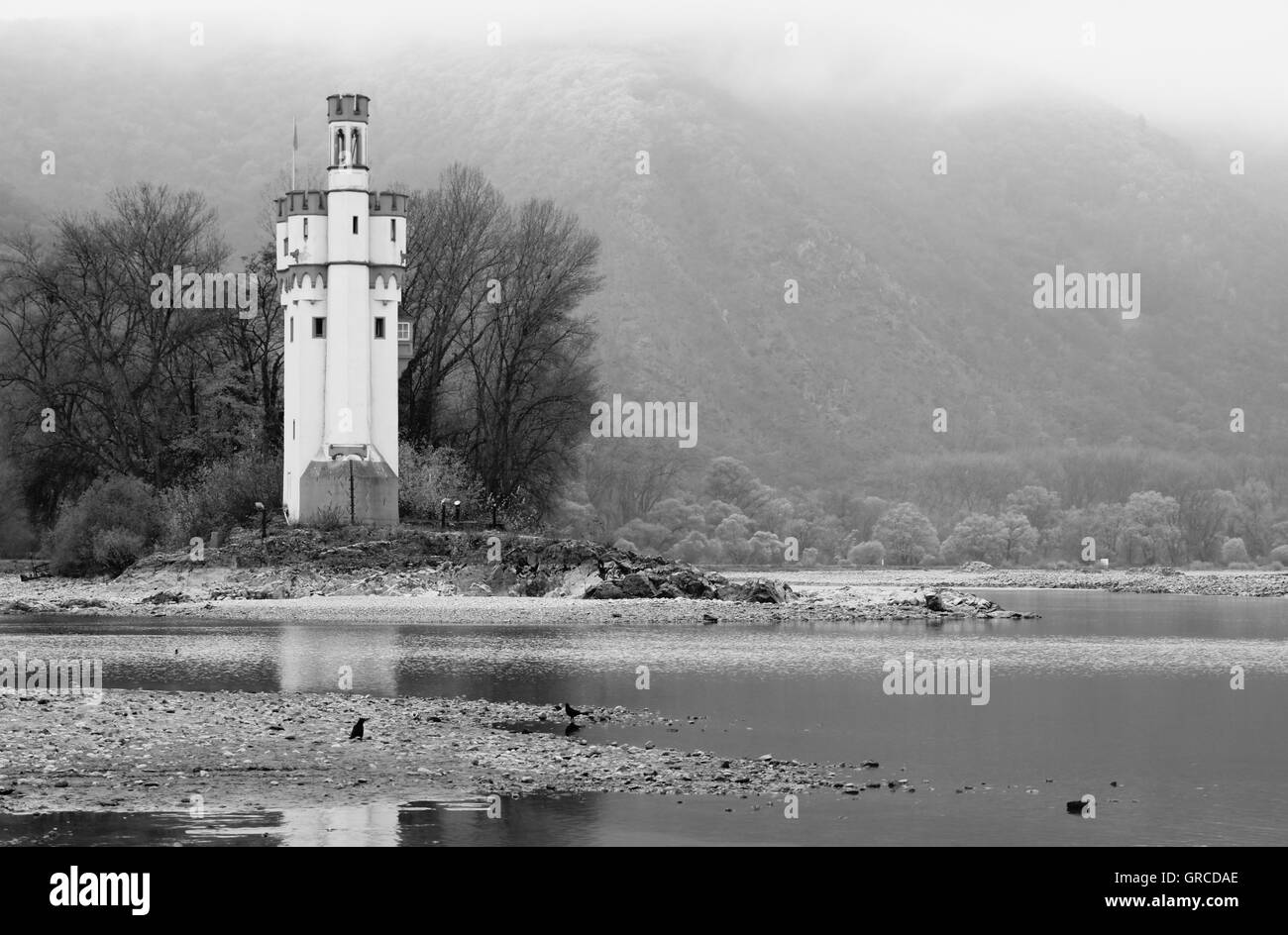 Mice Tower Near Bingen At A Small Island In The Rhine, From 13Th Century, At Low Tide In November 2011 Stock Photo