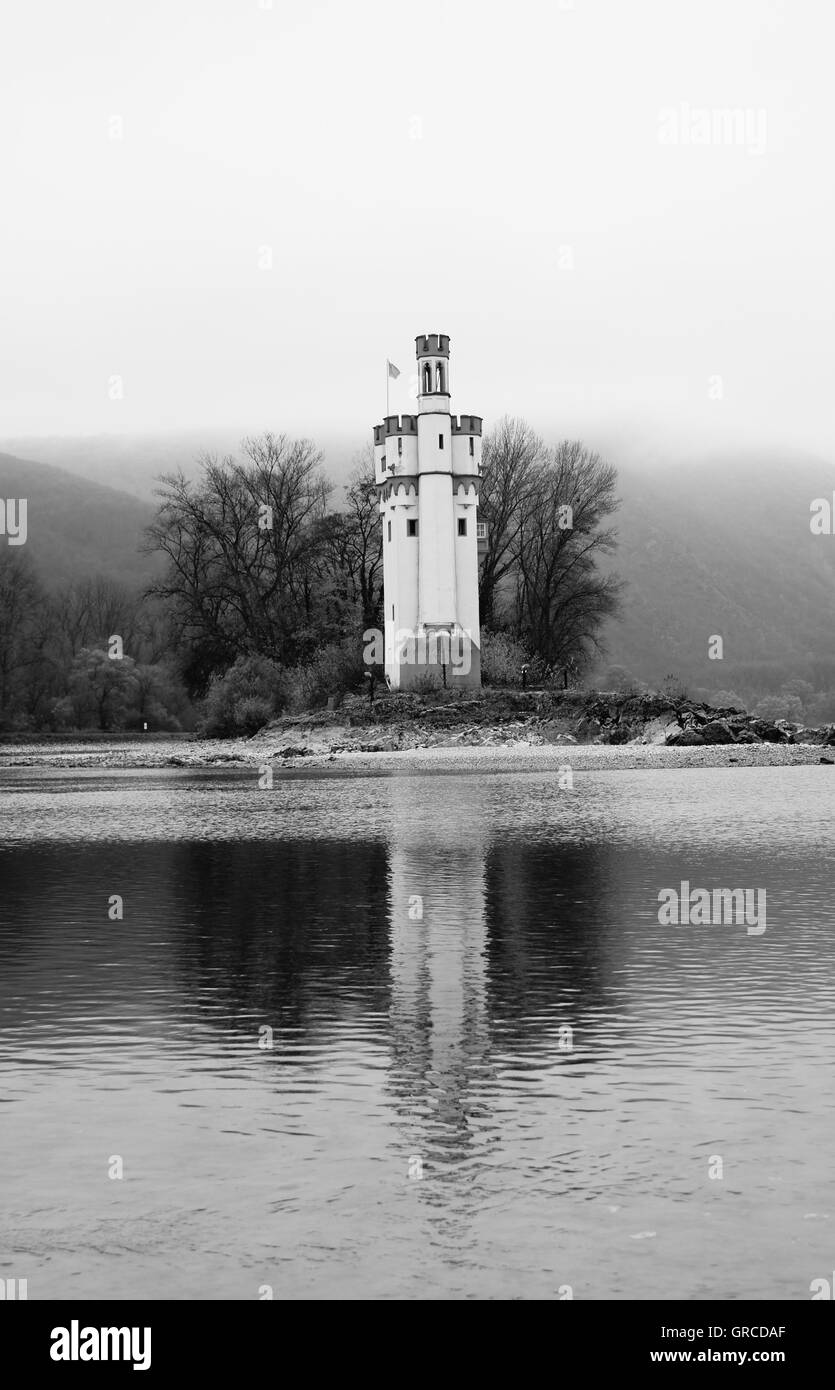Mice Tower Near Bingen At A Small Island In The Rhine, From 13Th Century, At Low Tide In November 2011 Stock Photo