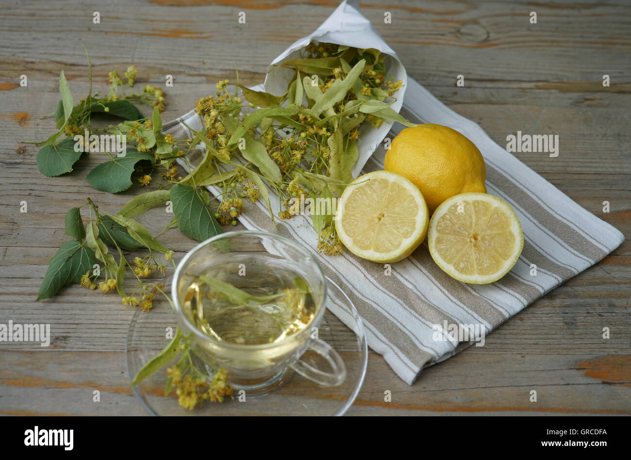 Lime Blossom Tea, Homeopathical Tea Against A Cold Stock Photo Alamy