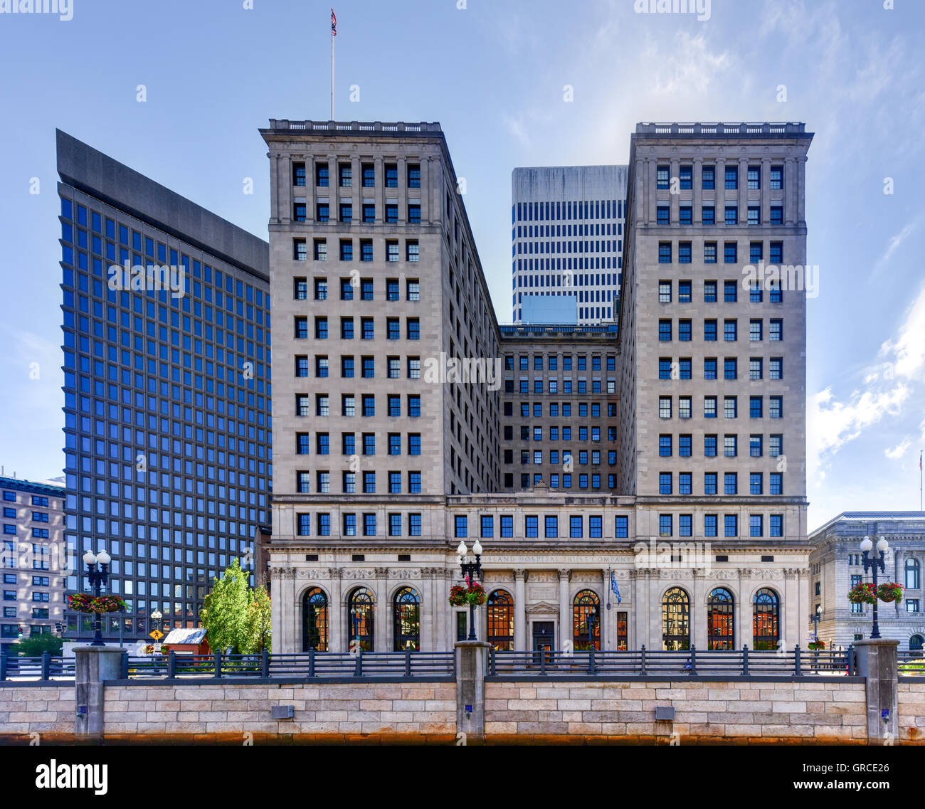 Rhode Island Hospital Trust Building is an historic commercial building at 15 Westminster Street in downtown Providence, Rhode I Stock Photo