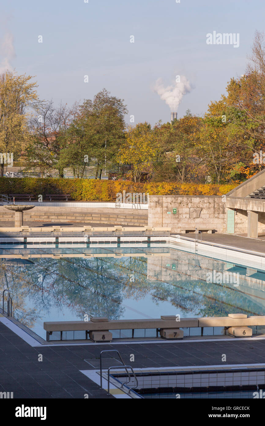 Olympic Swimming Pool In Autumn Stock Photo