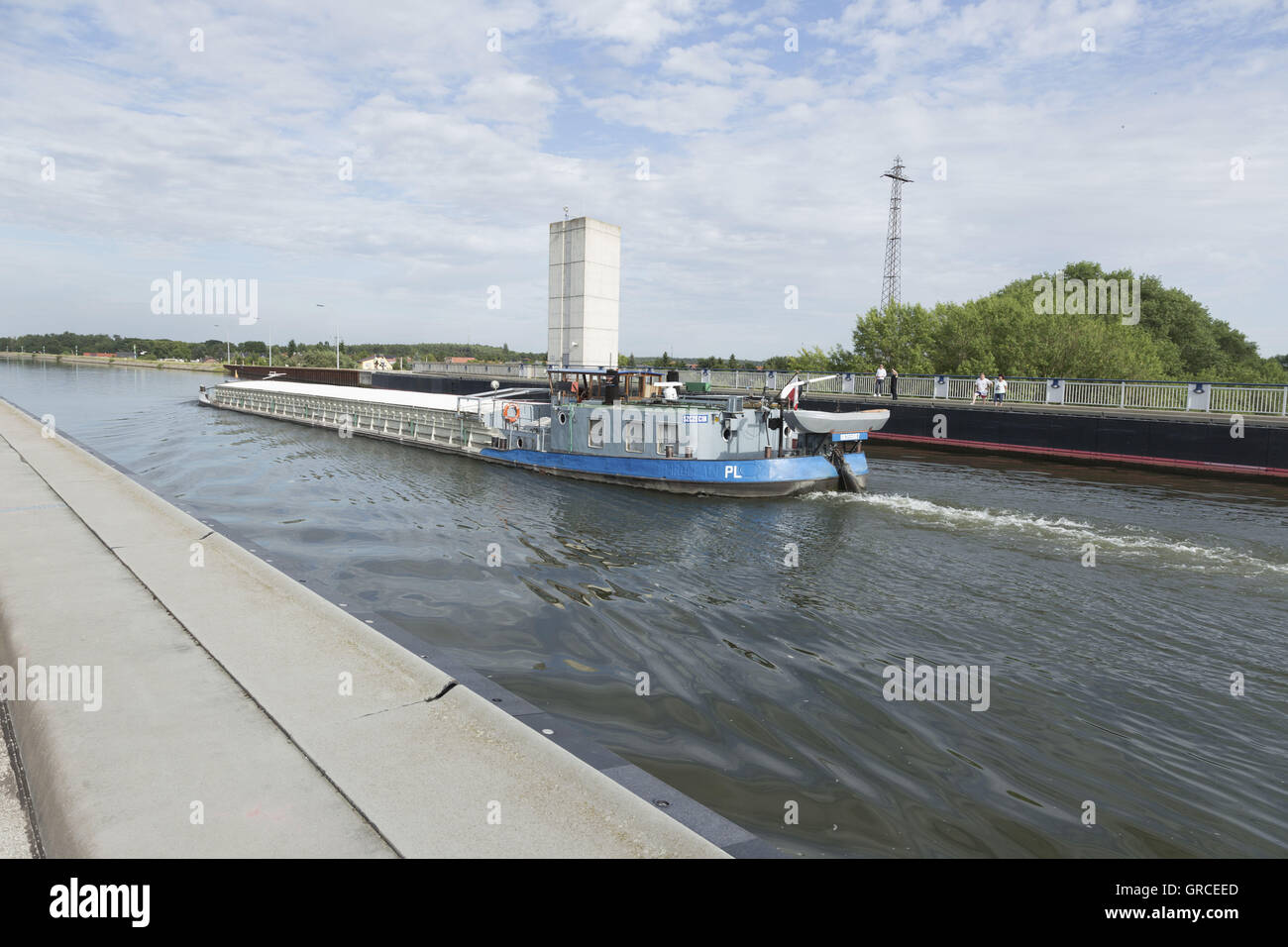 Polish Freighter On The Bridge Of The Elbe-Havel Canal Near Magdeburg