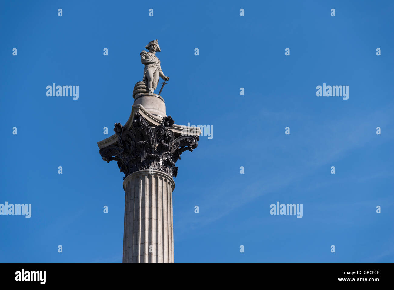 Statue of Horatio Nelson, 1st Viscount Nelson, Trafalgar Square, London Stock Photo