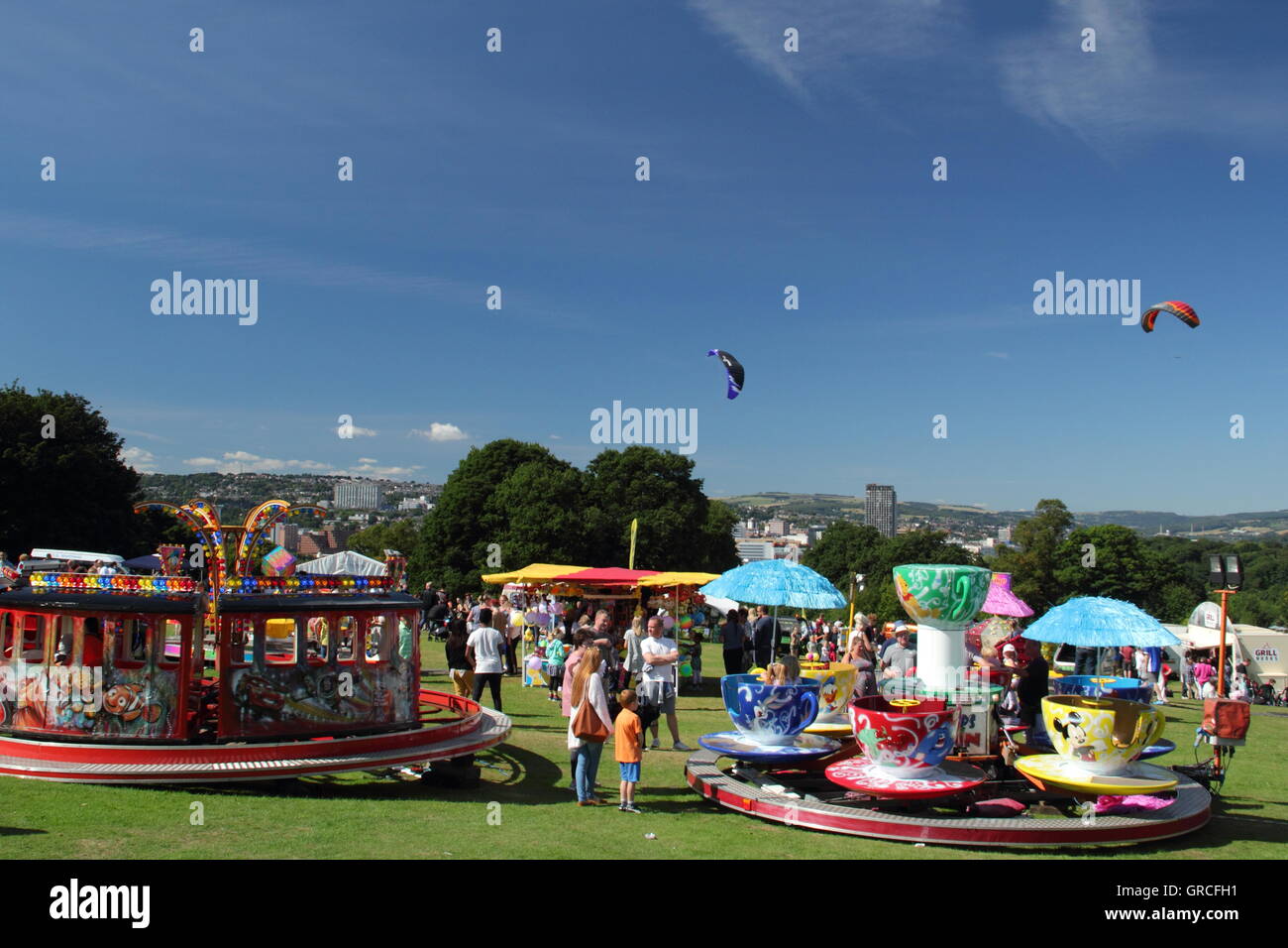 Sheffield Fayre in full swing at Norfolk Heritage Park overlooking  Sheffield city centre, South Yorkshire England uk Stock Photo