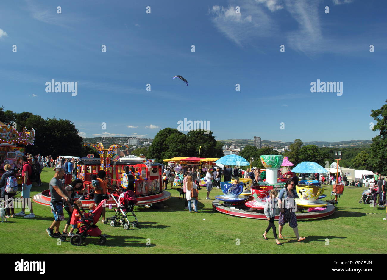 Sheffield Fayre in full swing at Norfolk Heritage Park overlooking  Sheffield city centre, South Yorkshire England uk Stock Photo