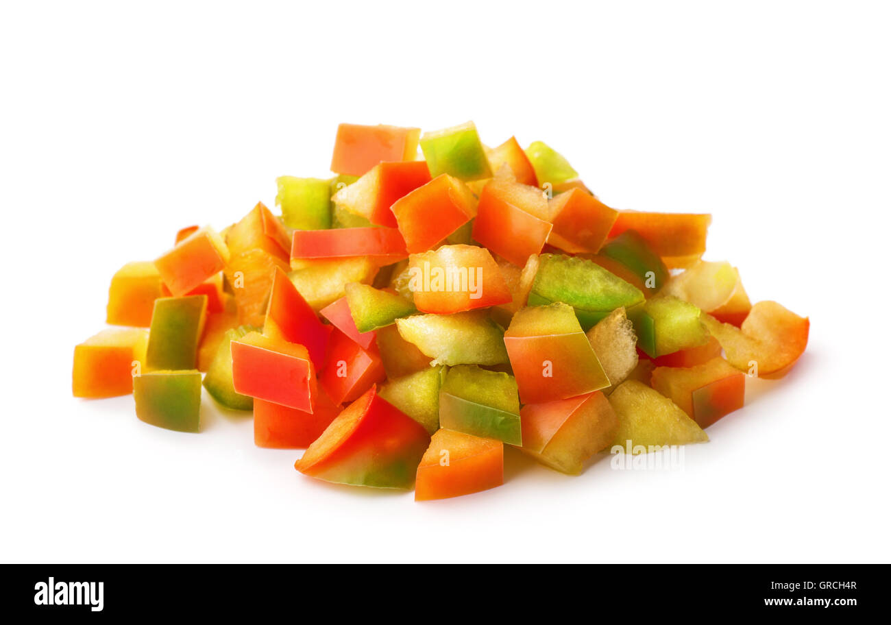 Pile of chopped sweet bell pepper isolated on white Stock Photo