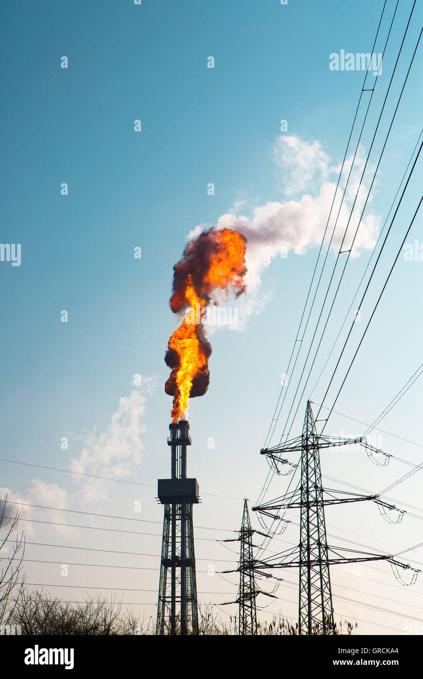 Industrial Gas Flaring Stock Photo Alamy
