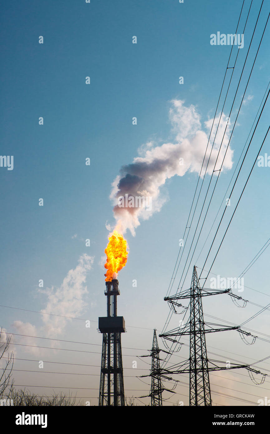 Industrial Gas Flaring, Accident, Wesseling, Nrw Stock Photo