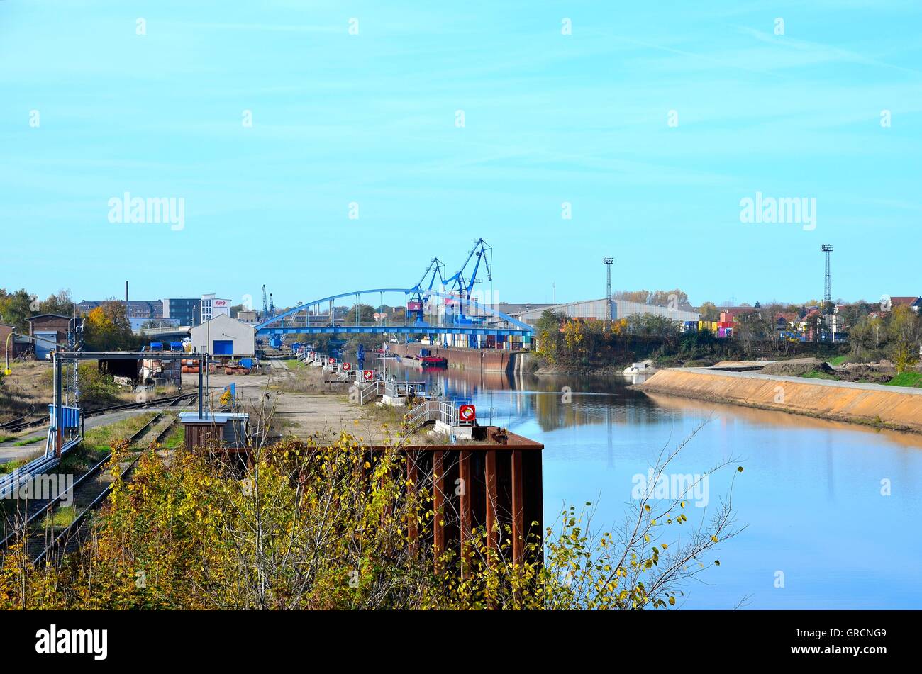 Riesa Inland Port On The River Elbe Stock Photo