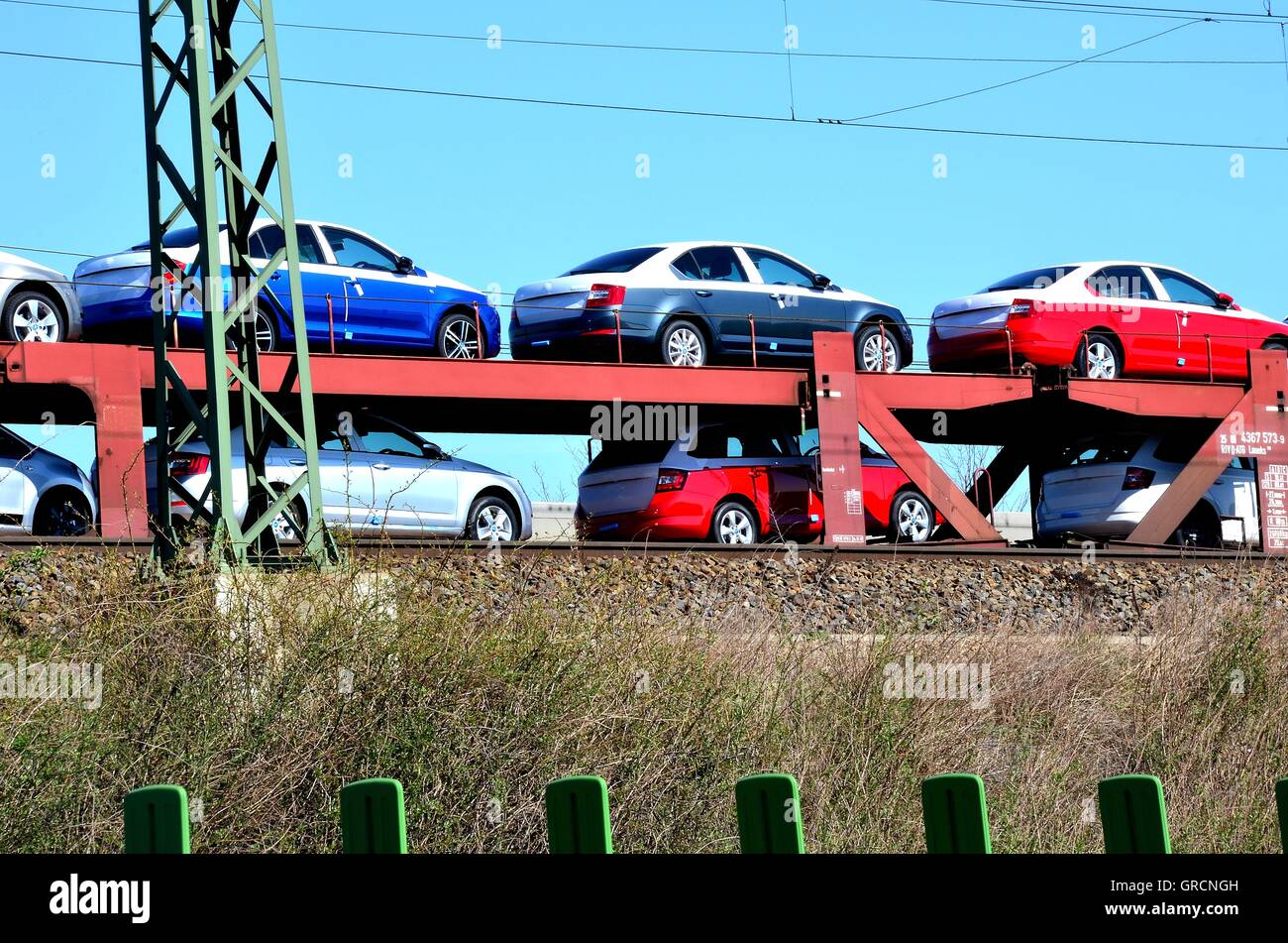 Car Transport By Rail Stock Photo