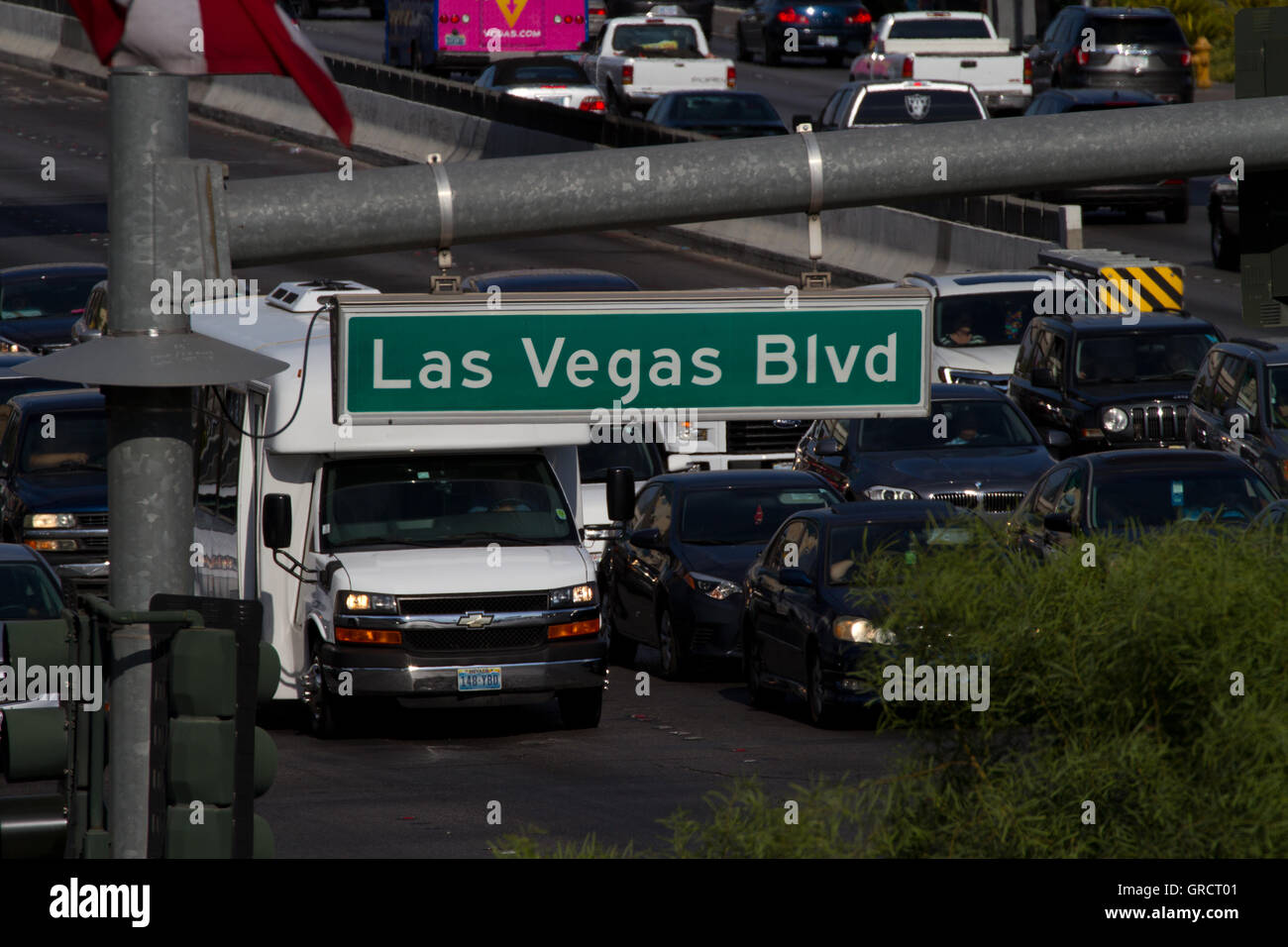 Las Vegas Blvd road sign with automobiles behind it. Las Vegas. Nevada USA Stock Photo
