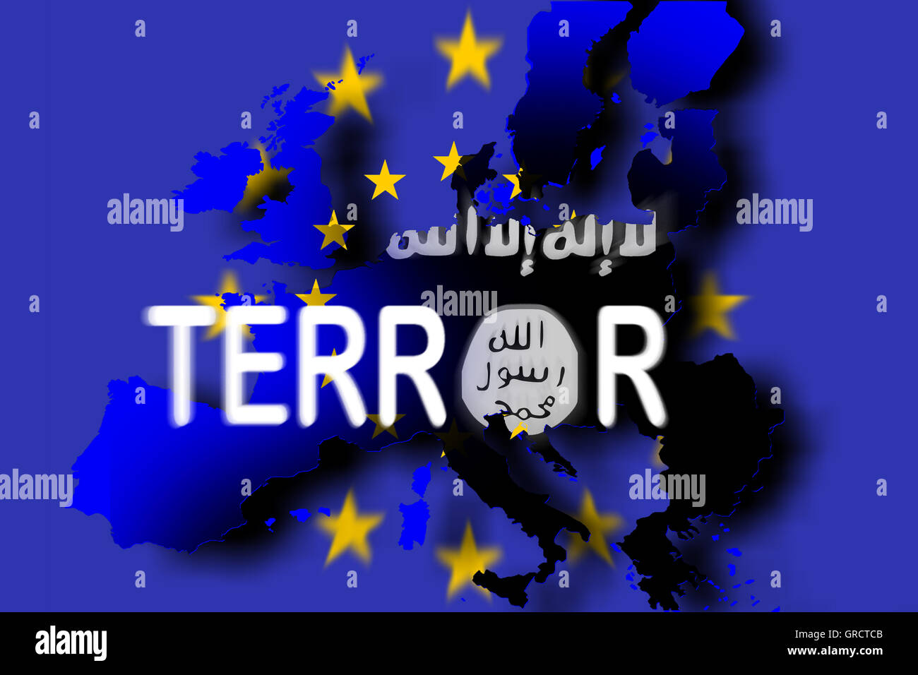 Terrorism With Is Sign On Eu Flag And European Continent Stock Photo