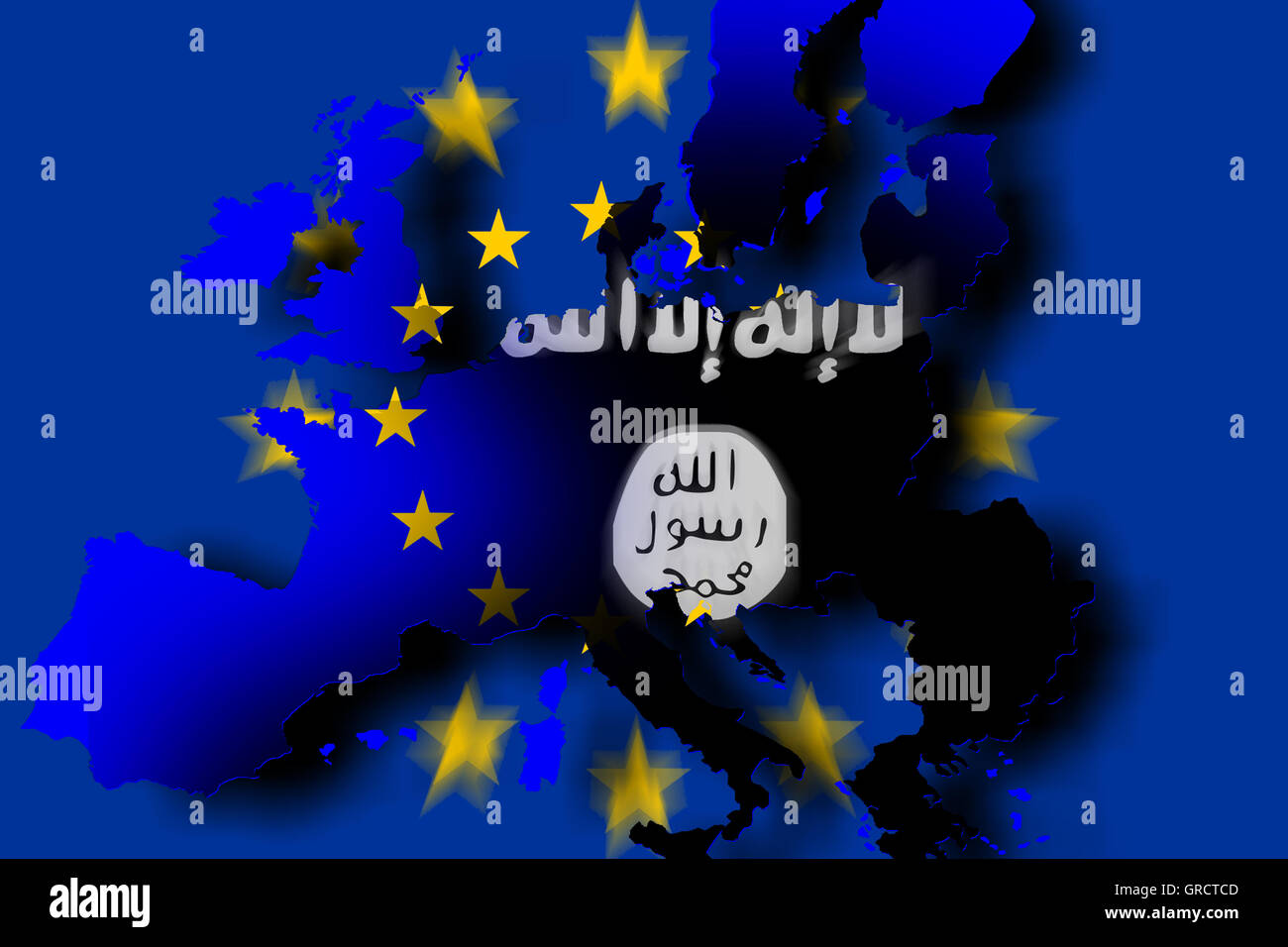 Is Sign On Eu Flag And European Continent Stock Photo