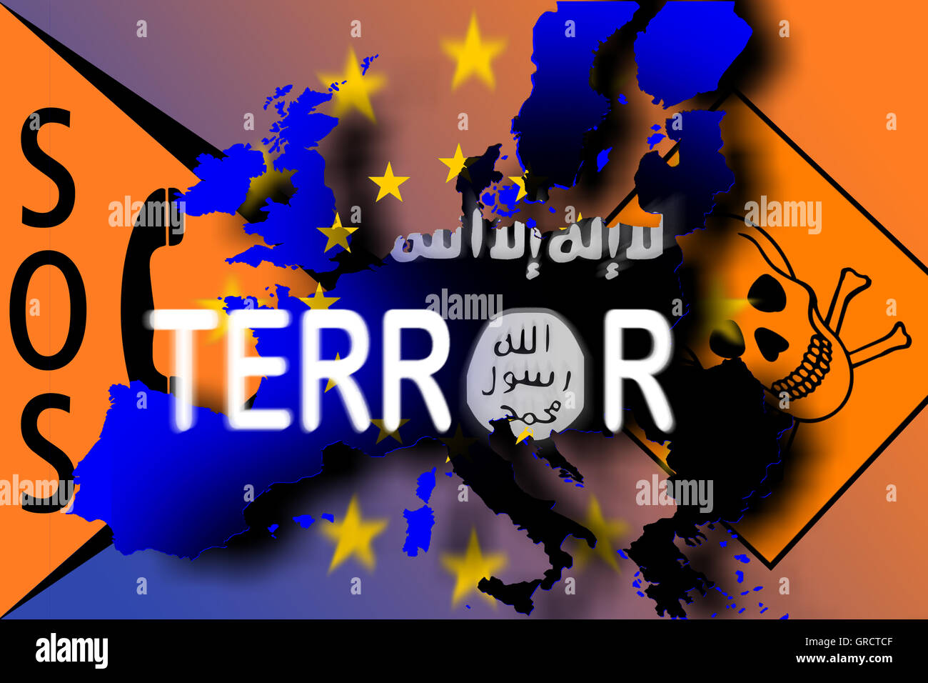 Terrorism With Is Sign On Eu Flag And European Continent Stock Photo